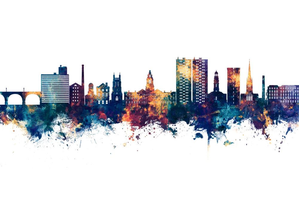 Stockport England Skyline Blue & Bronze