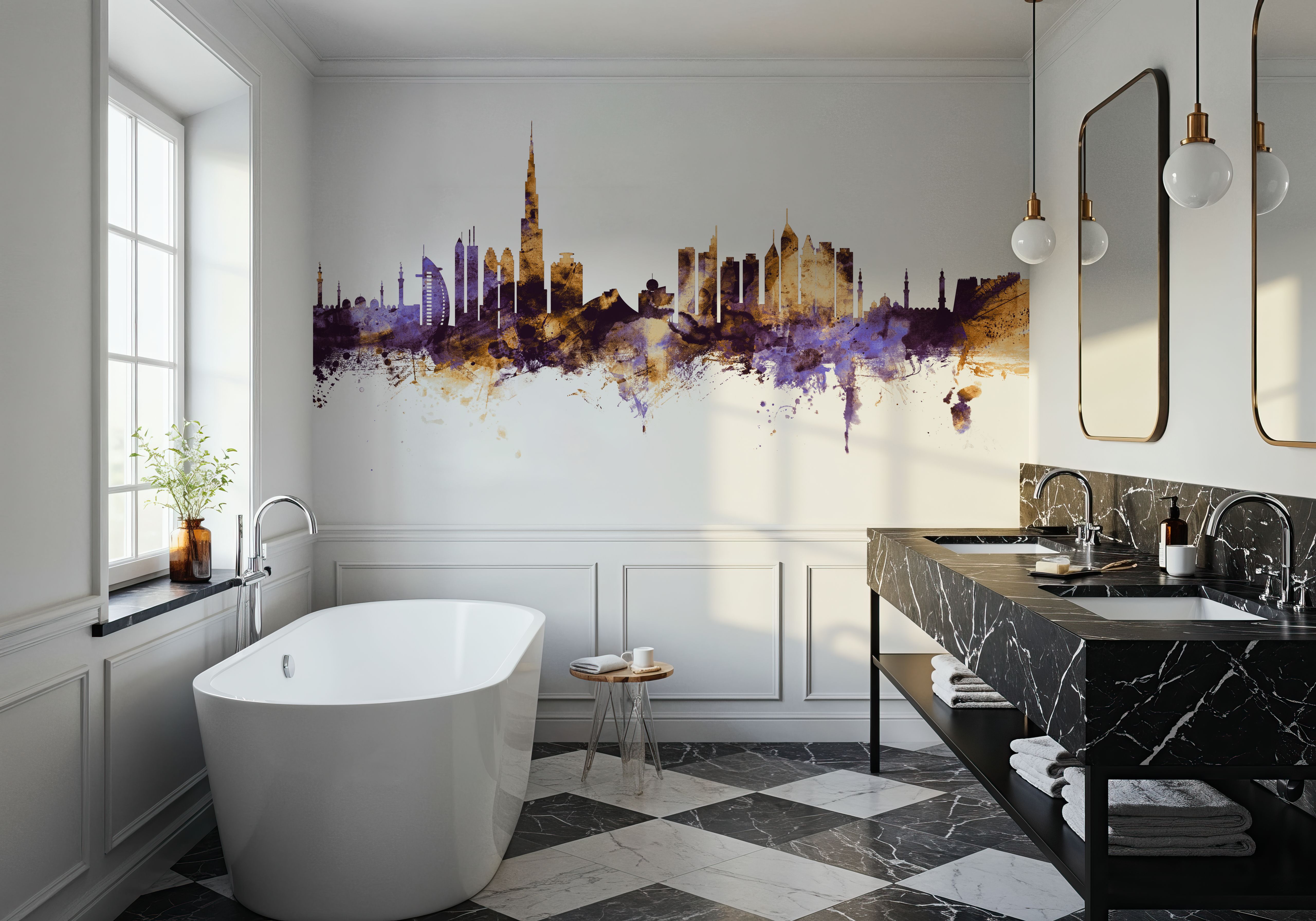 Dubai Skyline Purple & Gold
