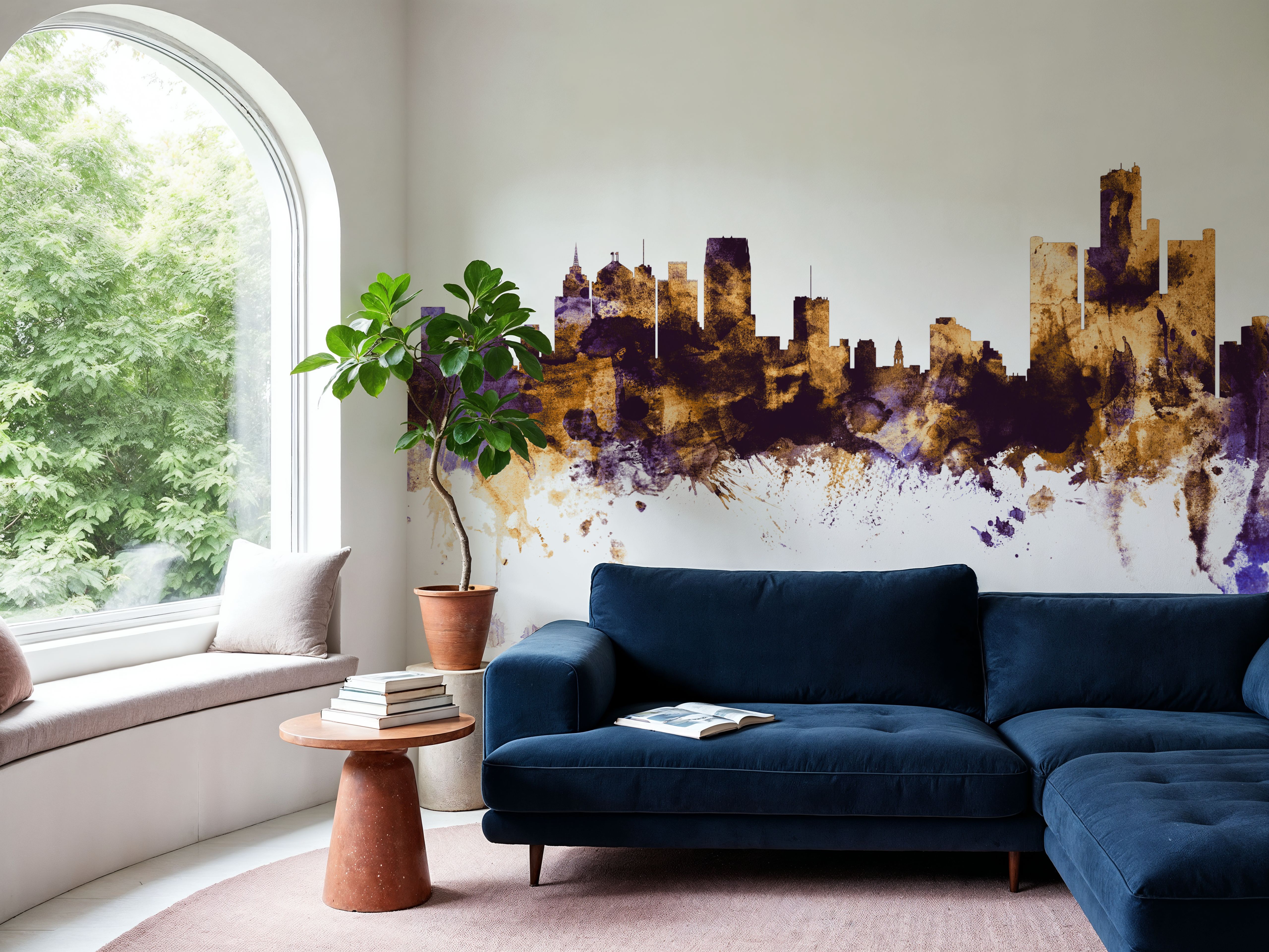Detroit Michigan Skyline Purple & Gold