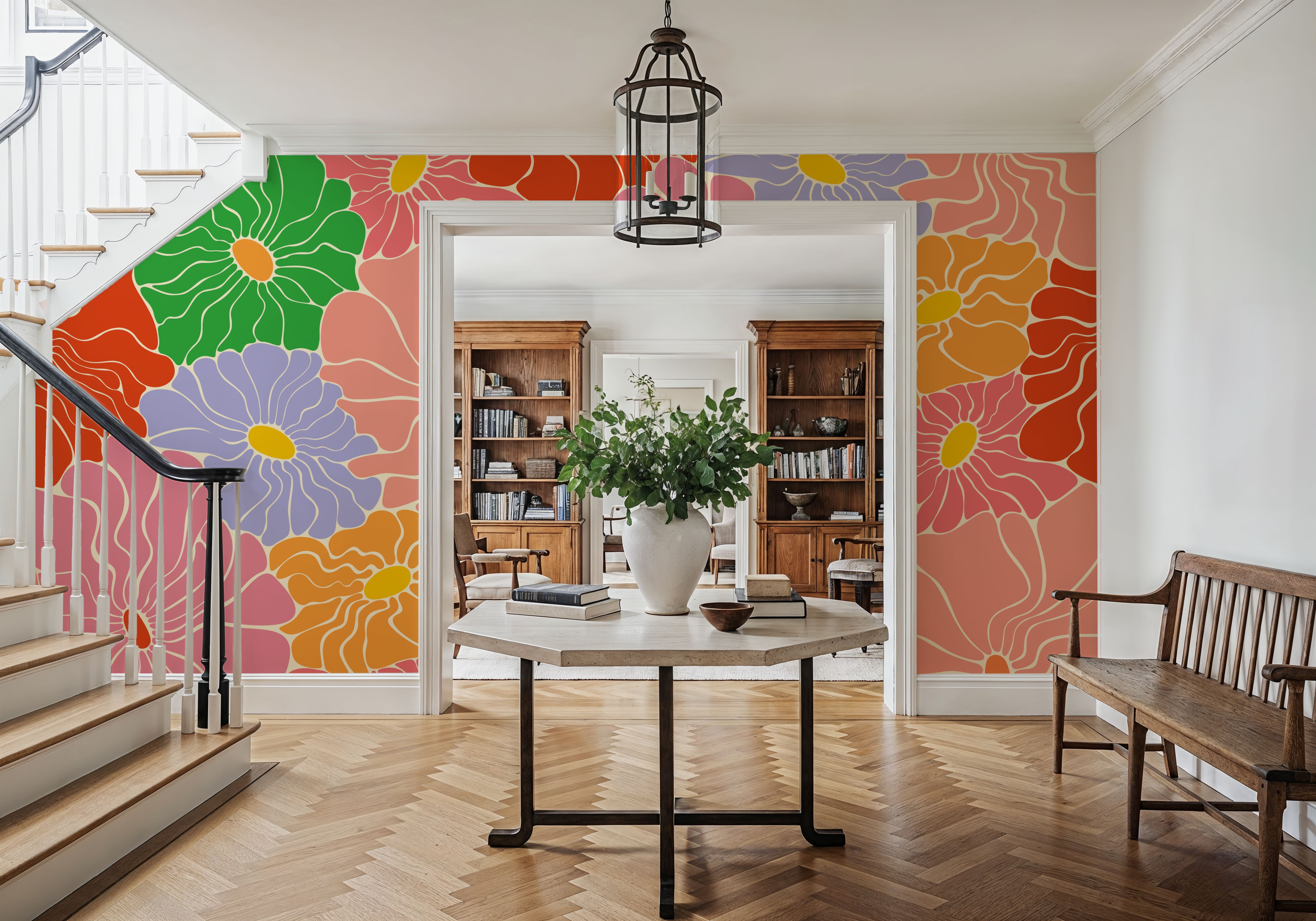 Cool Fluid Flowers Mural, Bright Multi