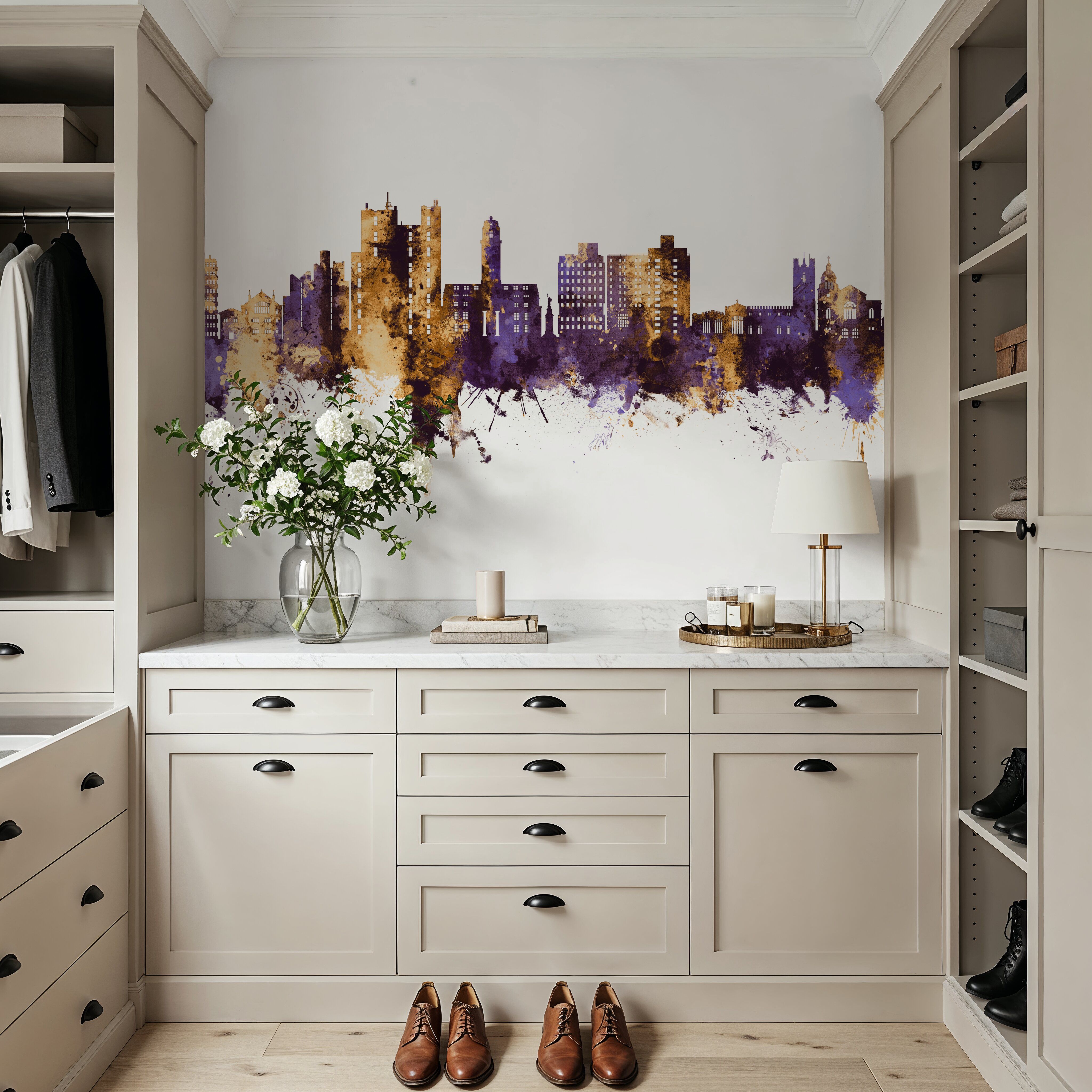 Luton England Skyline Purple & Gold