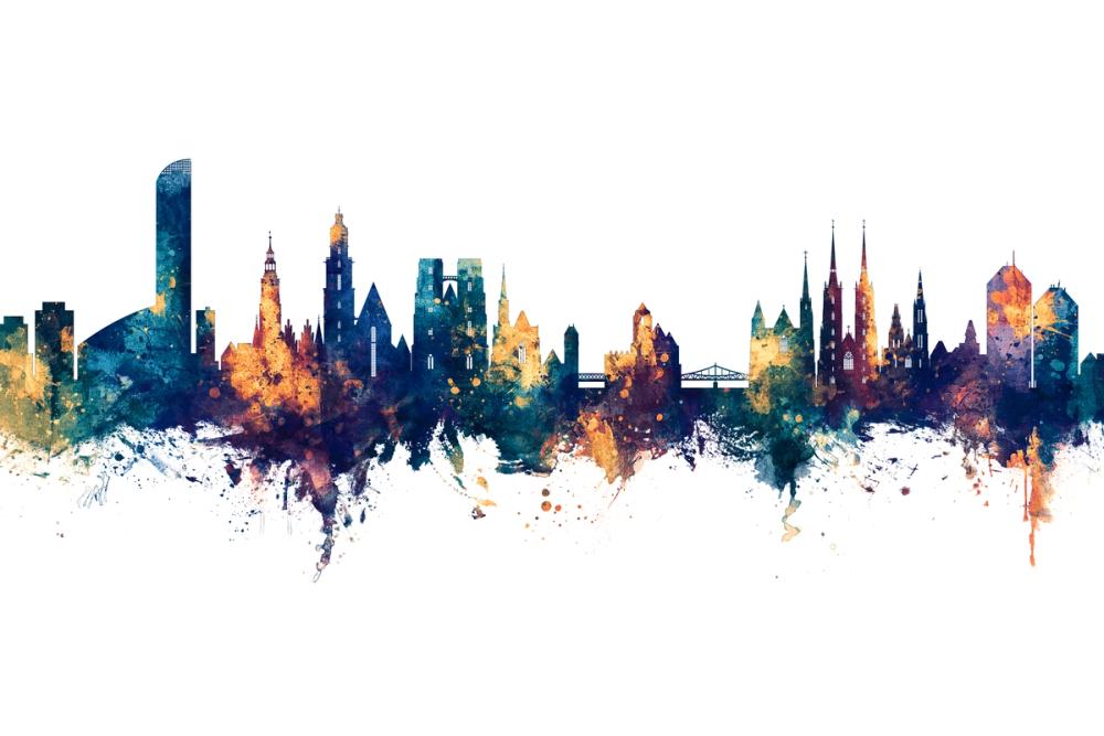 Wroclaw Poland Skyline Blue & Bronze