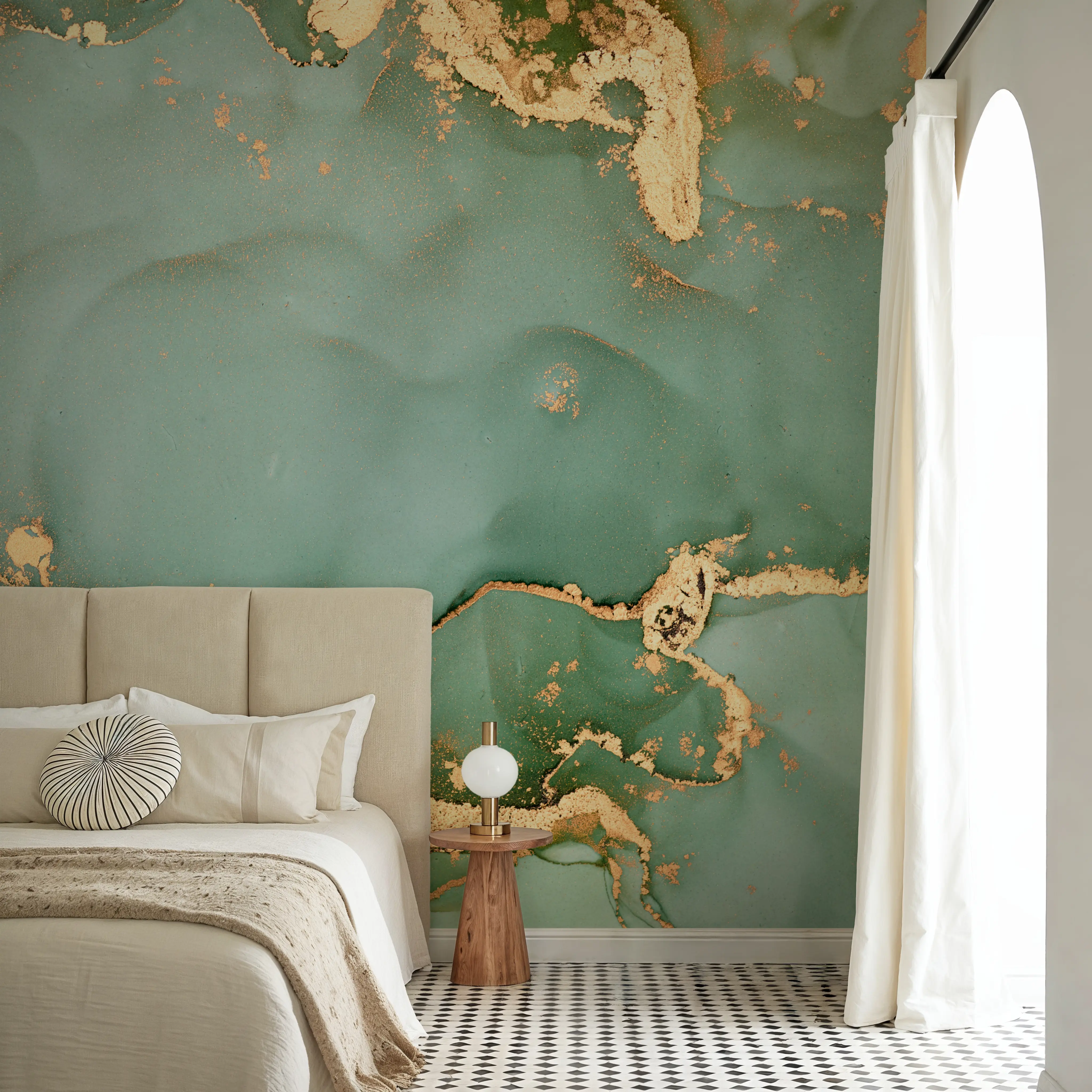 Wall Mural - Liquid Inks - Abstract mural wallpaper - Green - Dining Room - Wallism UK - Peel & Stick or Paste-the-Wall