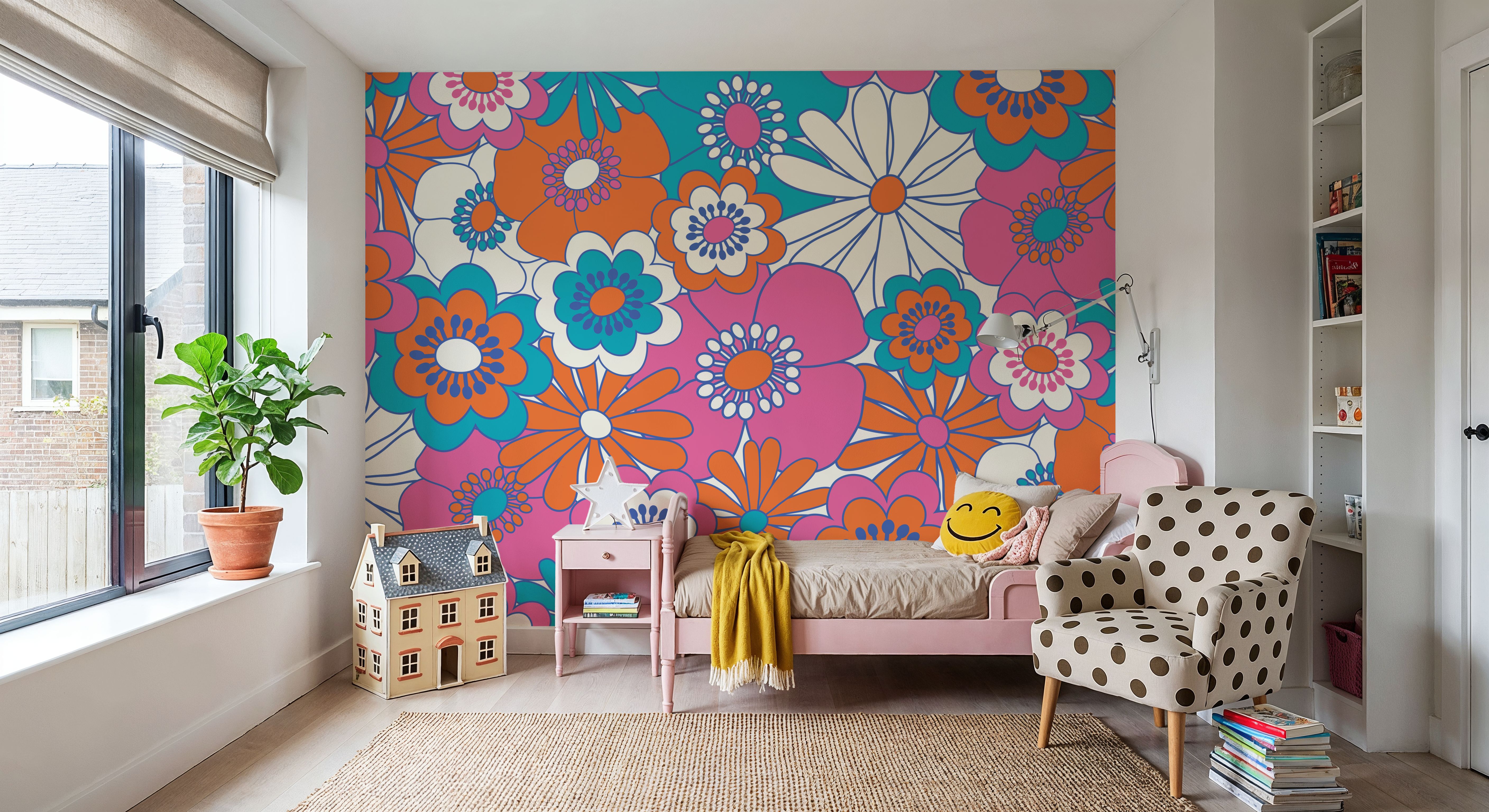 70's Avant Garden, Bright Pink, Wallpaper