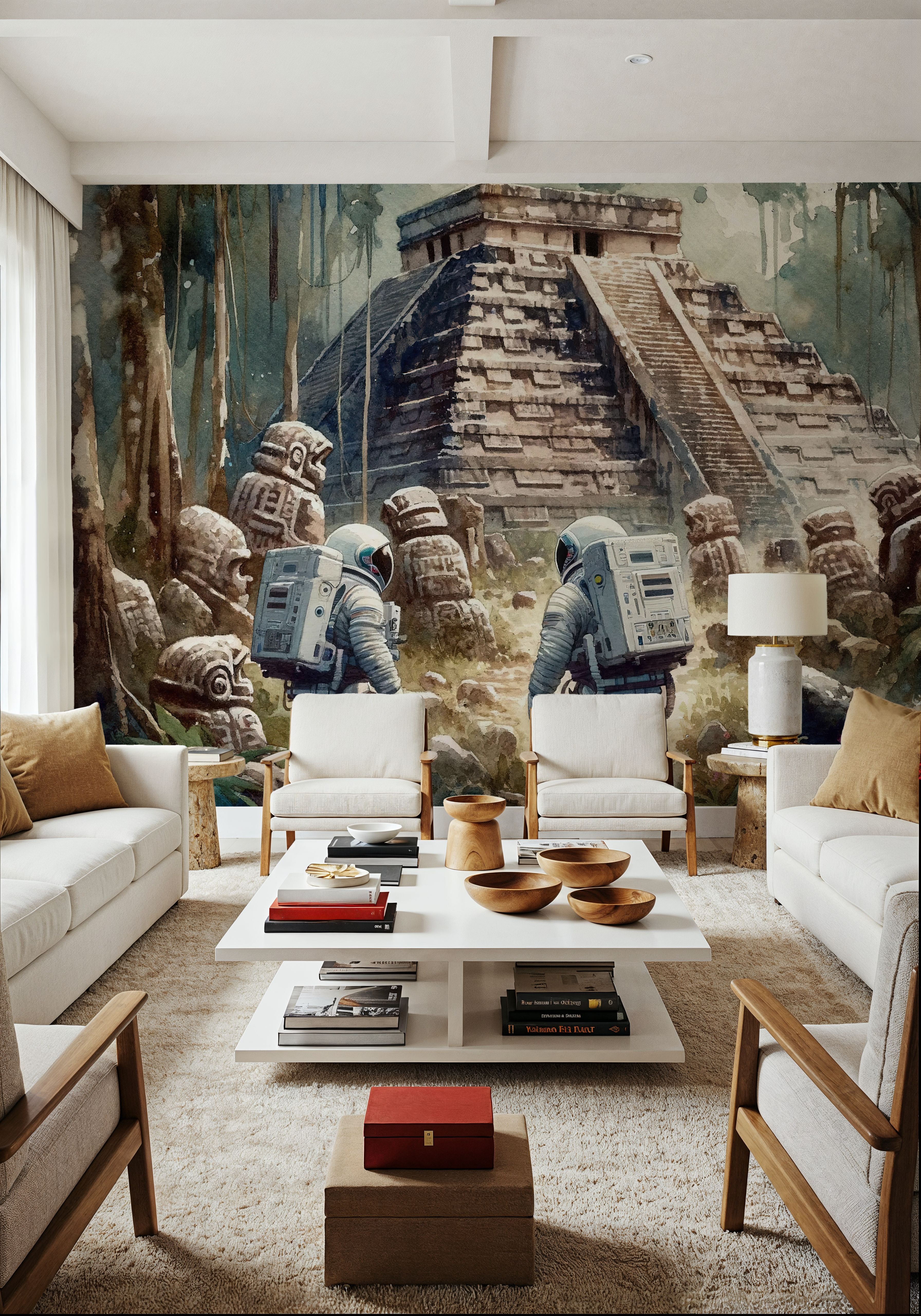 Astronauts Exploring Ancient Pyramid Ruins