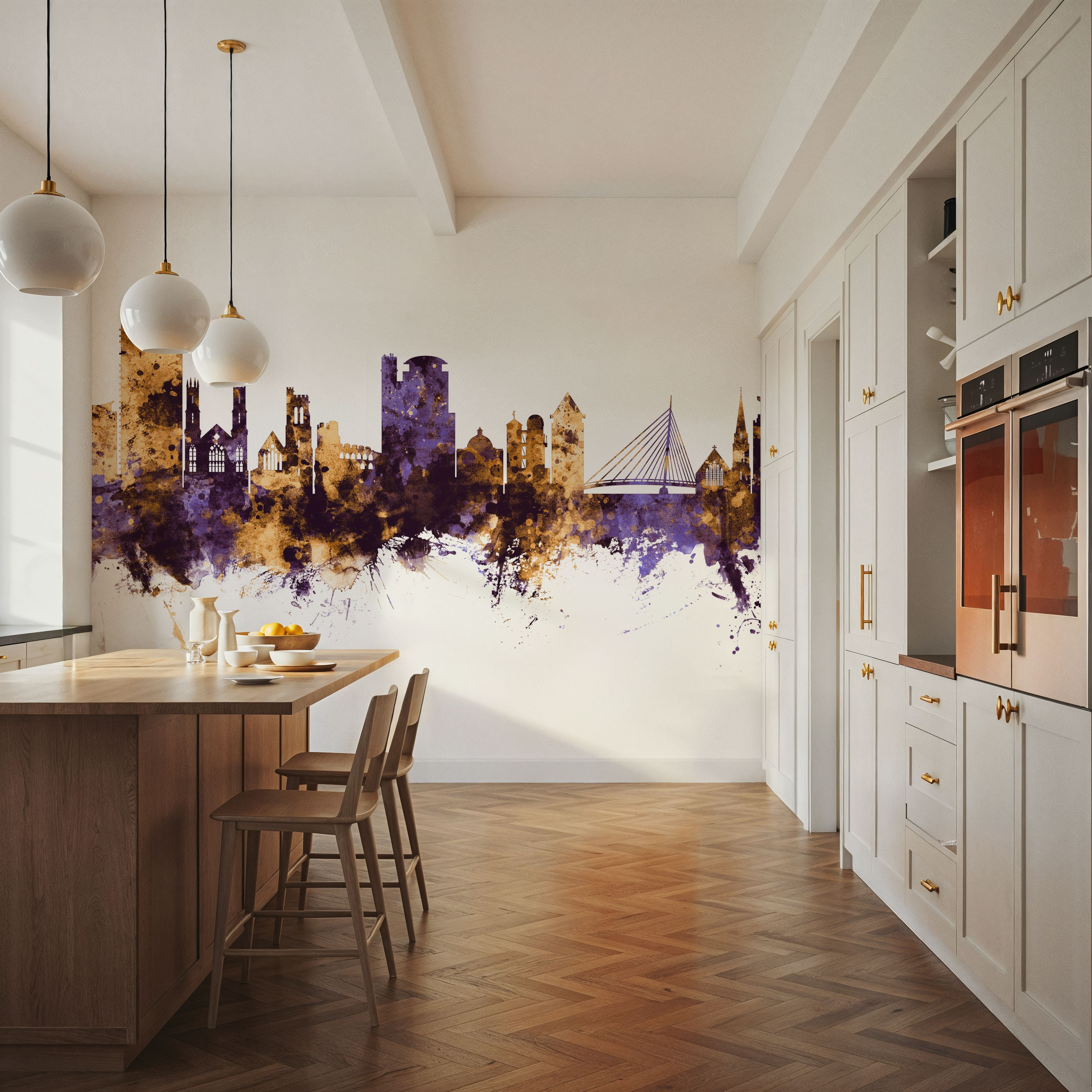 Swansea Wales Skyline Purple & Gold