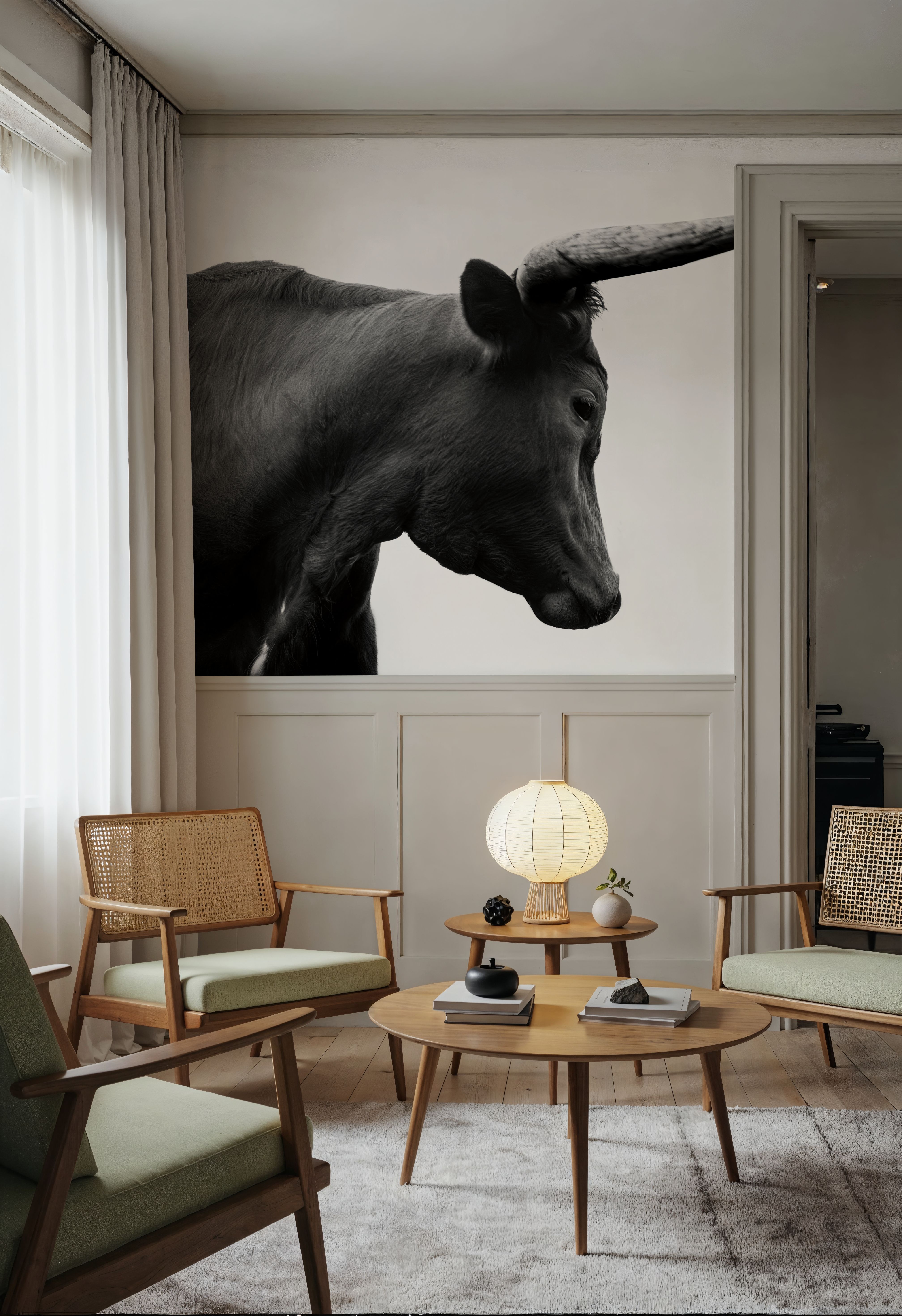 Longhorn Sunset Graze BW