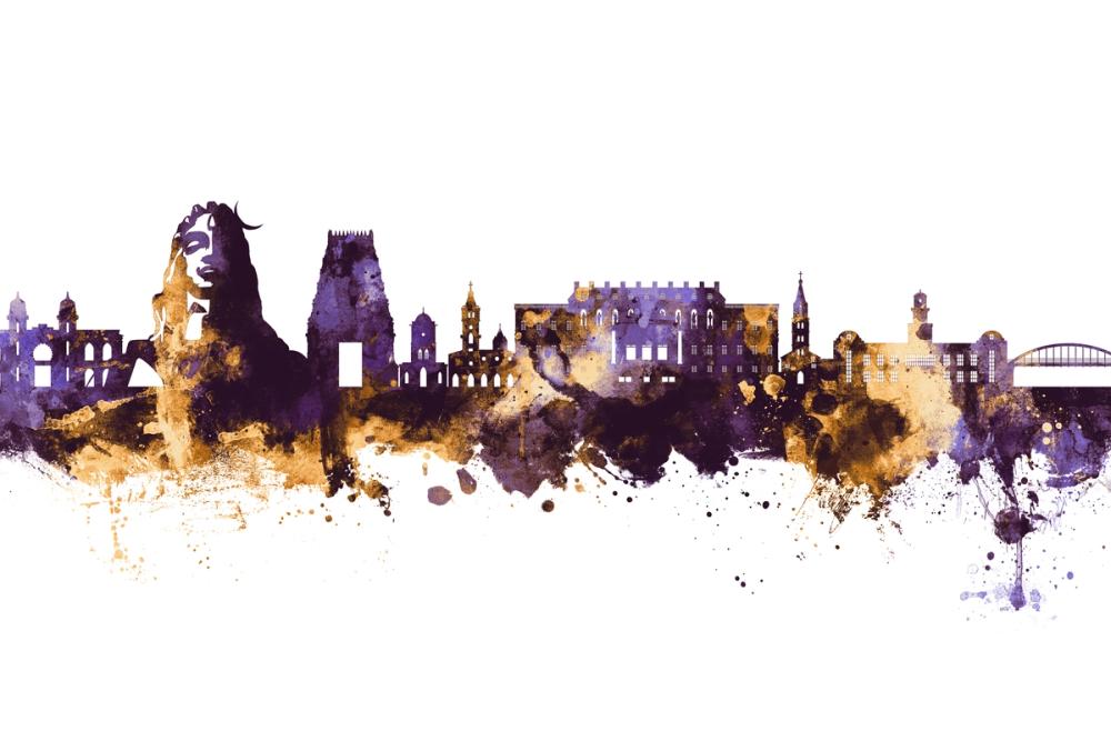 Coimbatore India Skyline Purple & Gold