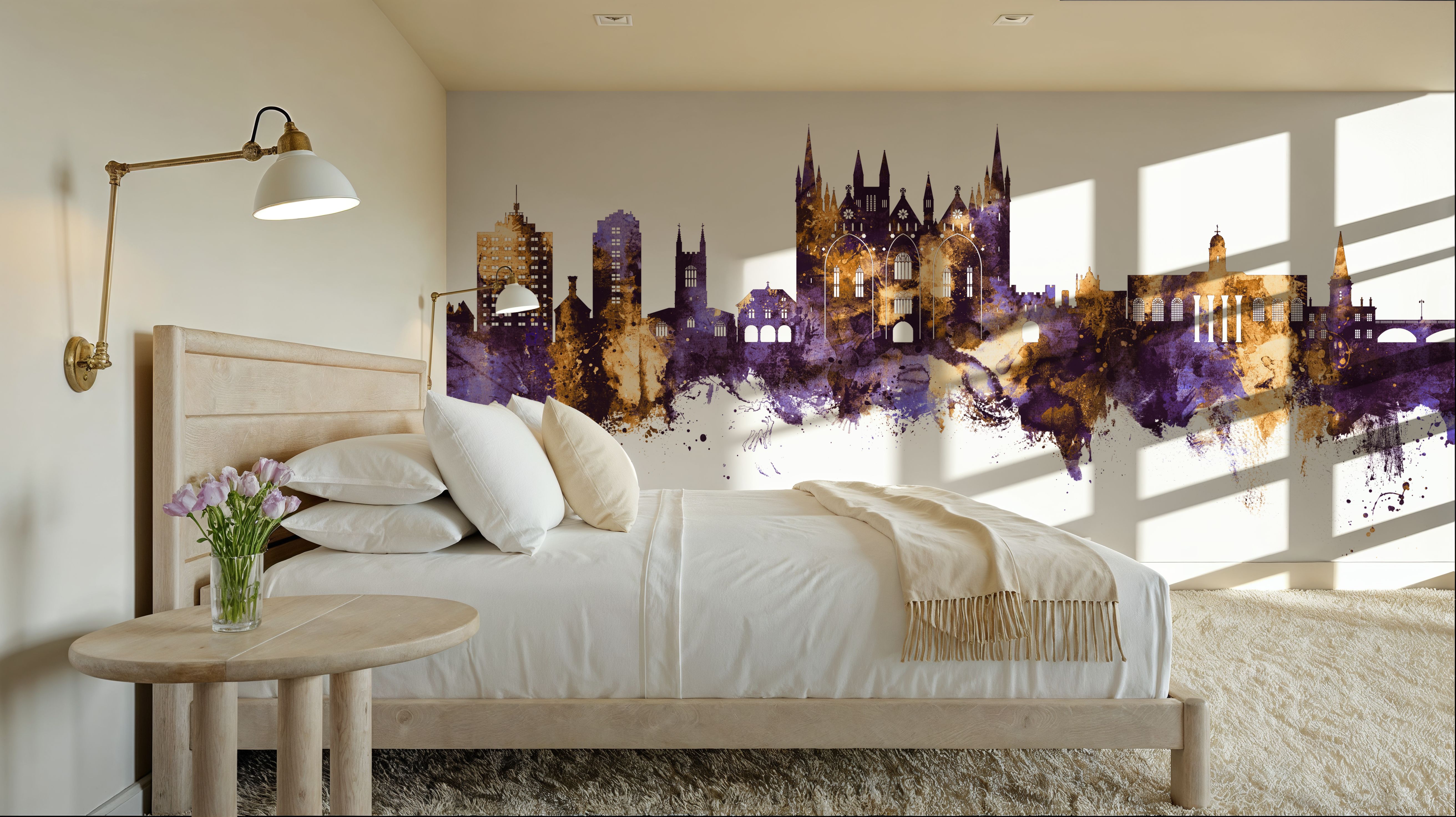Peterborough England Skyline Purple & Gold