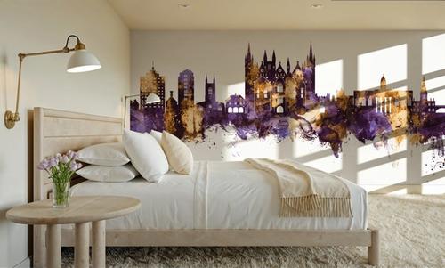 Peterborough England Skyline Purple & Gold