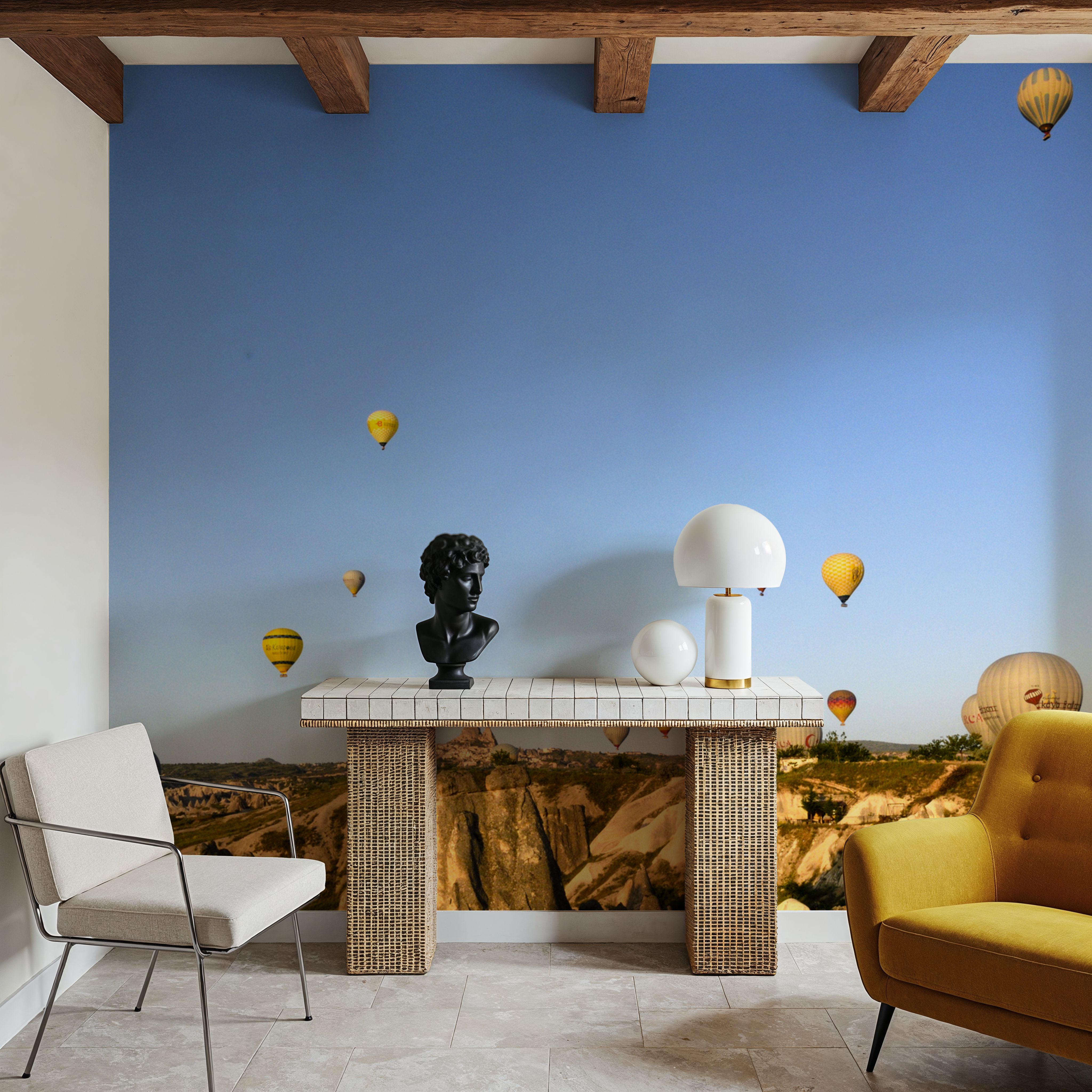 Wall Mural - Aerial Odyssey - Skies Landscapes mural wallpaper - Blue - Living room - Wallism UK - Premium, Textured or Peel & Stick