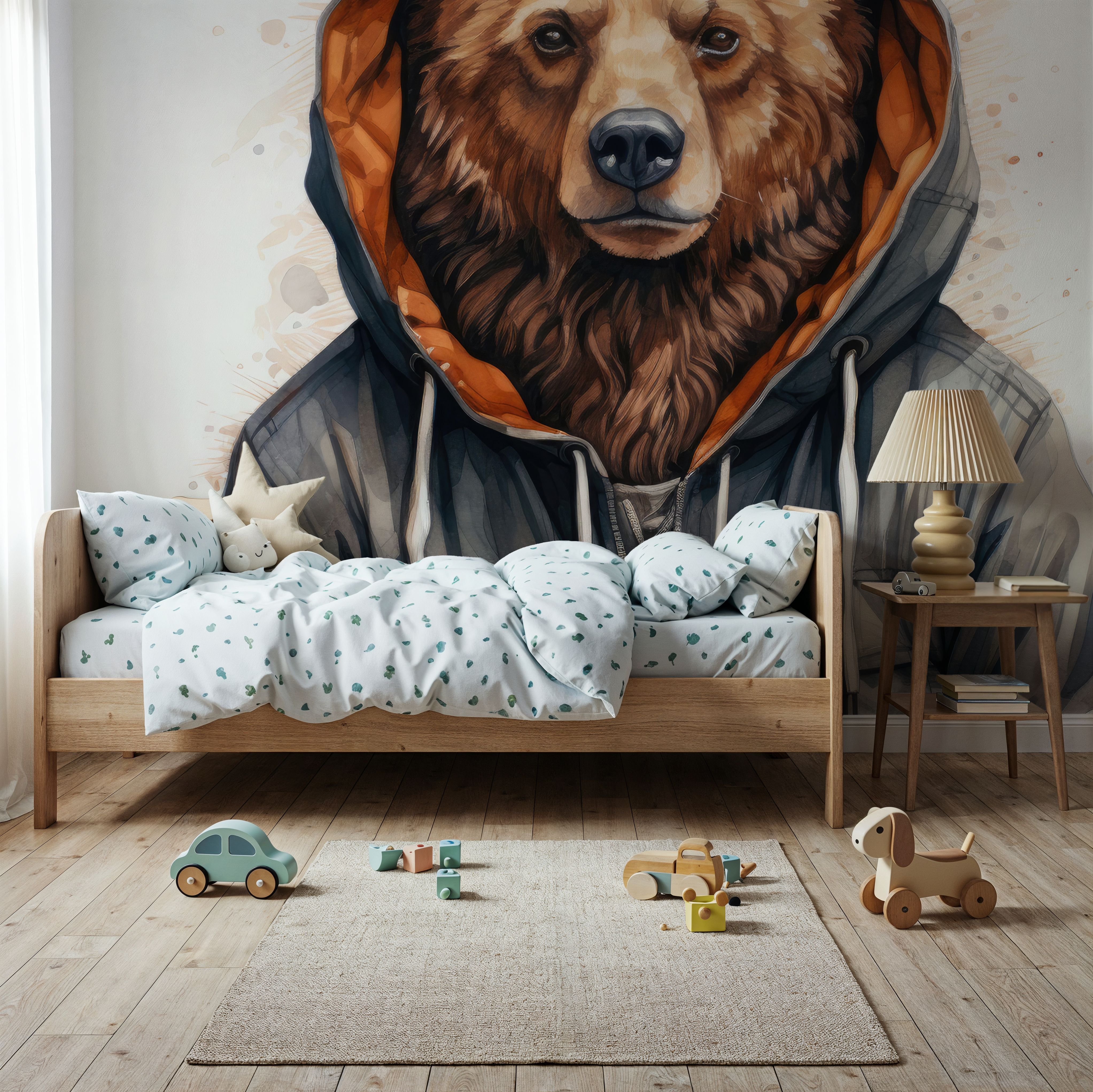 Watercolor Cartoon Grizzly Bear in a Hoodie