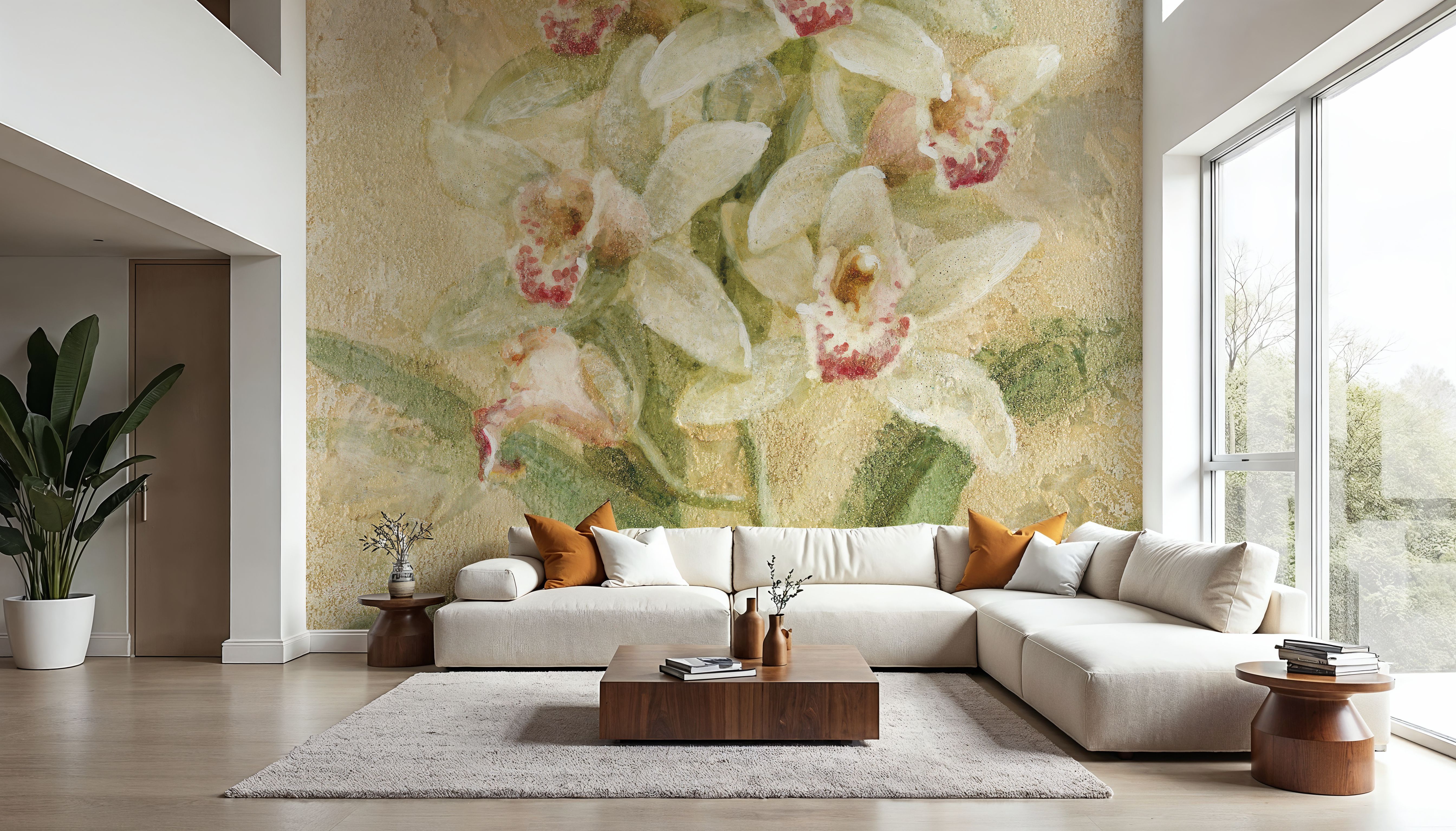 Wall Mural - Dreamy Orchids III - Chintz Floral mural wallpaper - Yellow - Bedroom - Wallism US - Premium, Textured or Peel & Stick