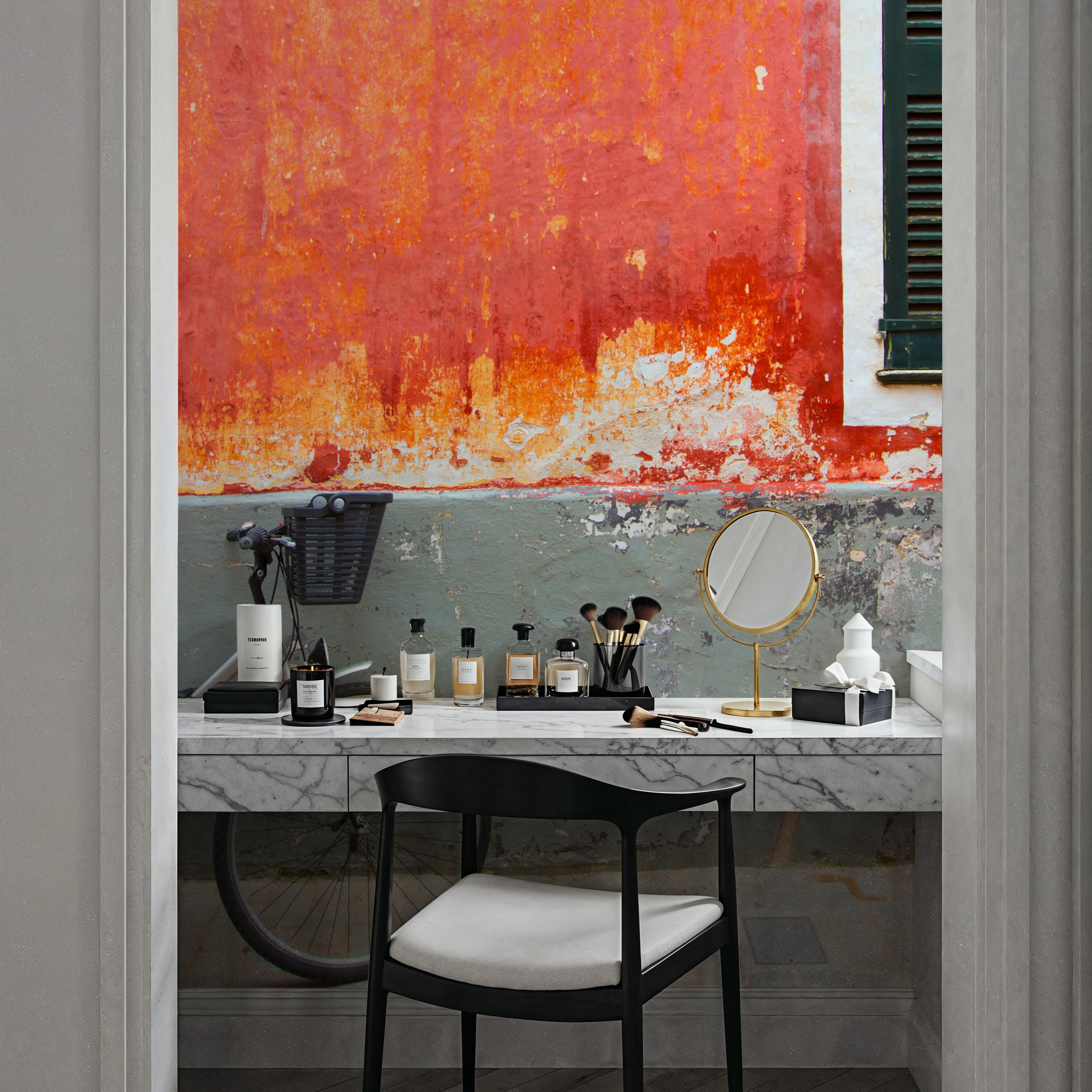 Papier Peint Panoramique - Bike Errands - Architecture Véhicules - Orange - Couloir et escaliers - Wallism Belgique - Encollage au mur ou Autocollant