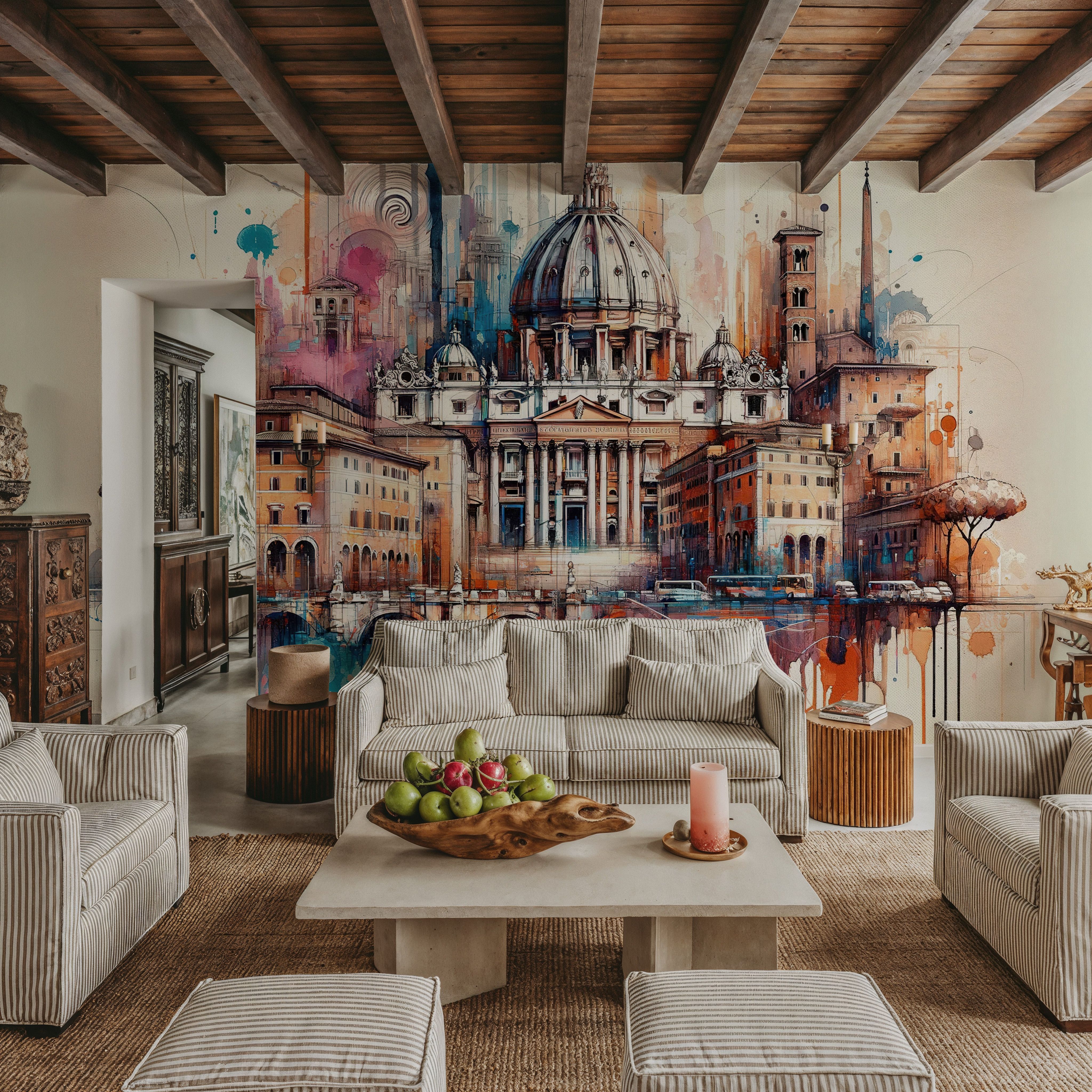 Watercolor Rome Skyline