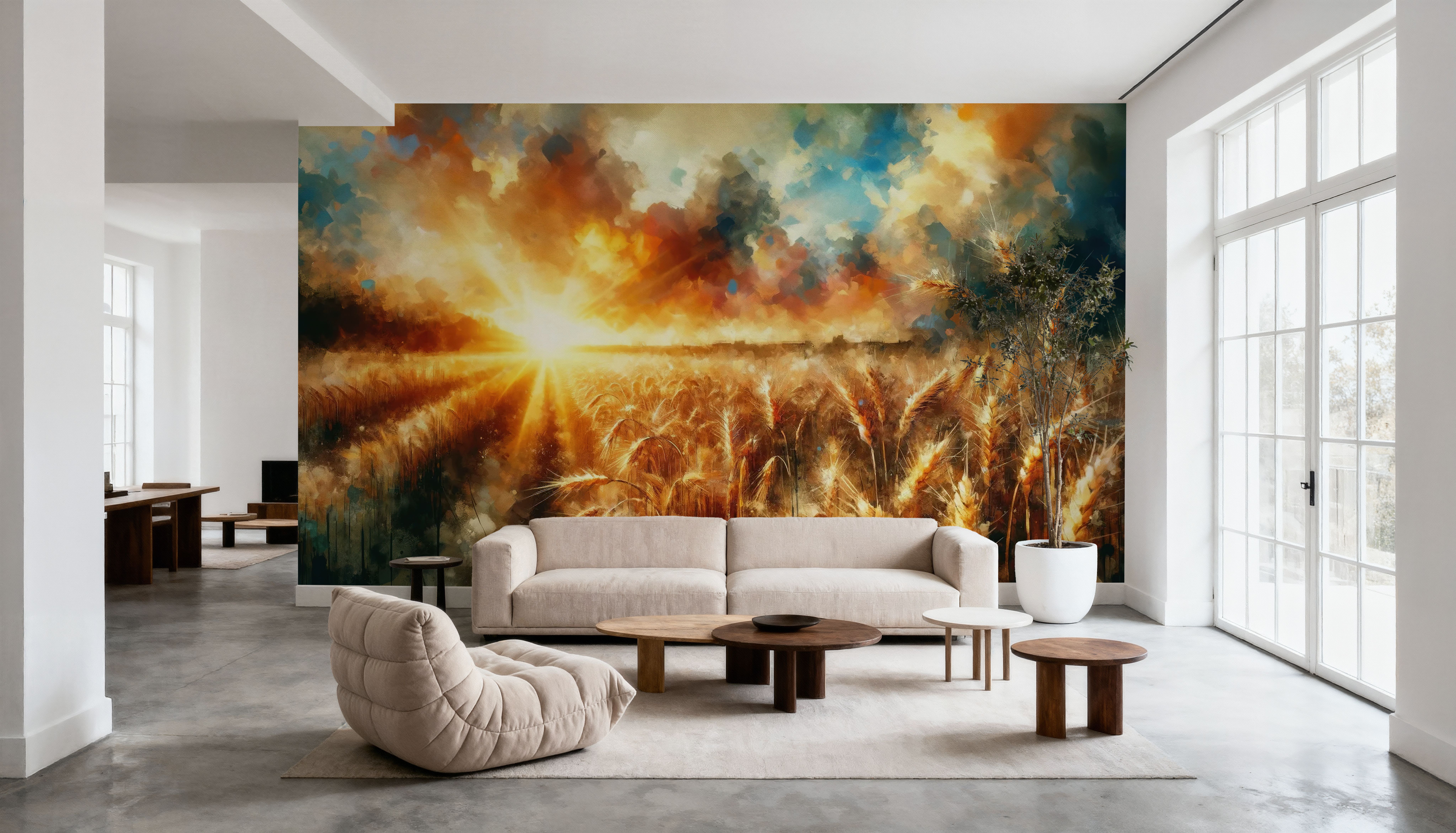 Wheat Field at Sunset with Warm Hues, Tapet