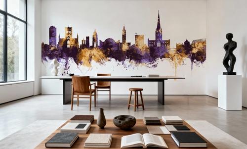 Norwich England Skyline Purple & Gold