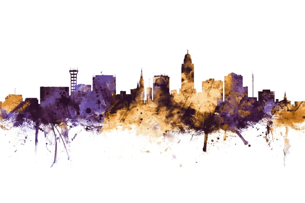 Lincoln Nebraska Skyline Purple & Gold