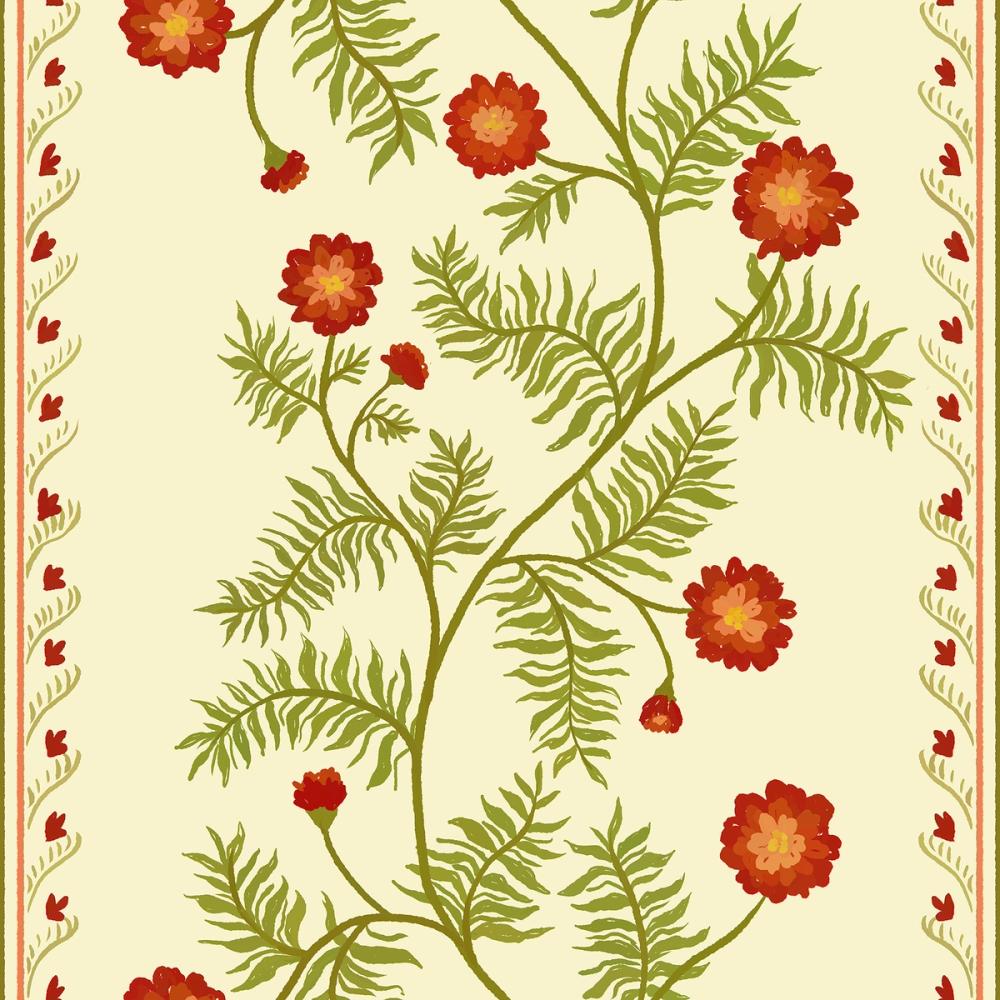 Marigold Stripes, Vermilion on Cream