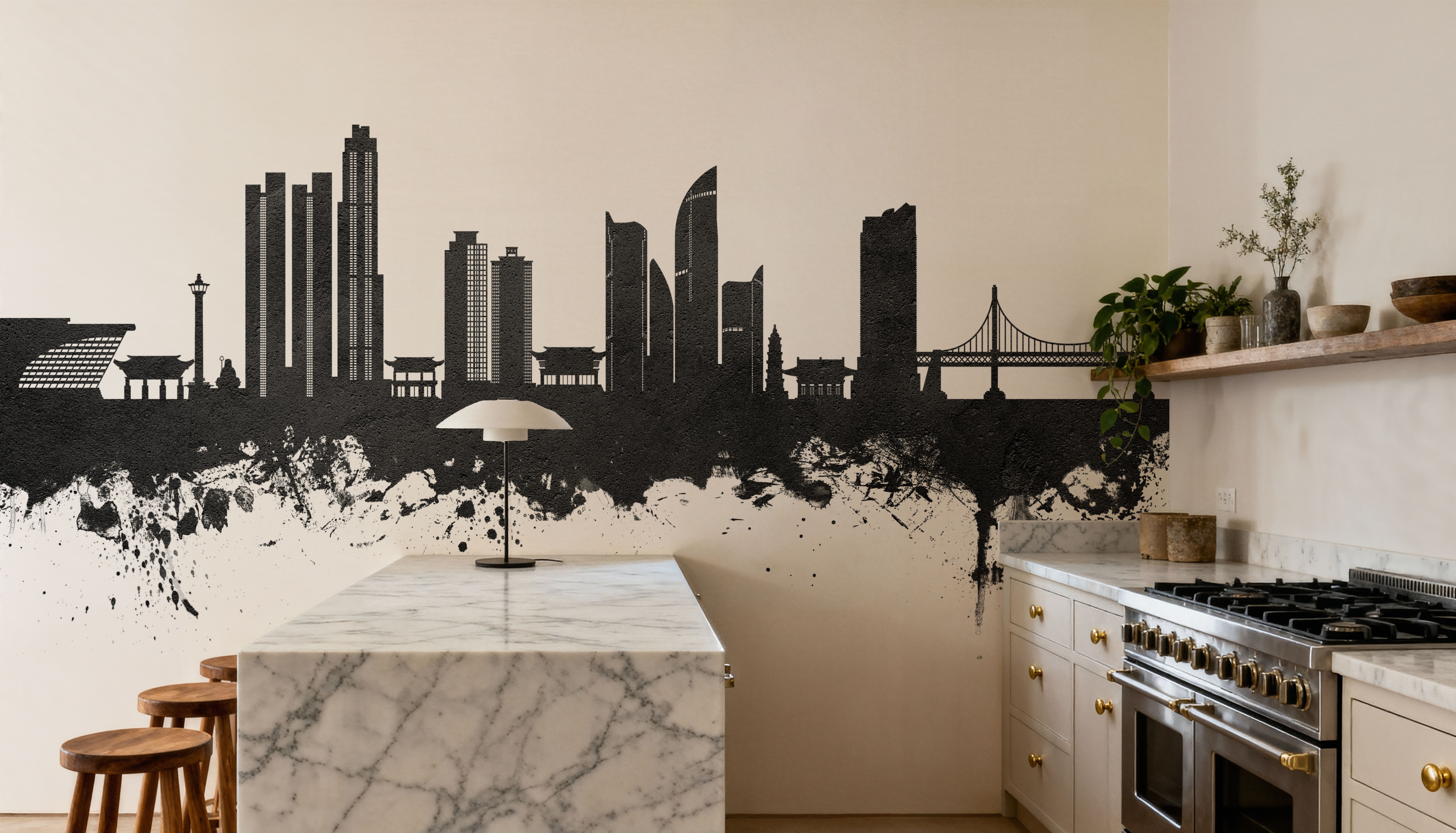 Busan South Korea Skyline Black & White