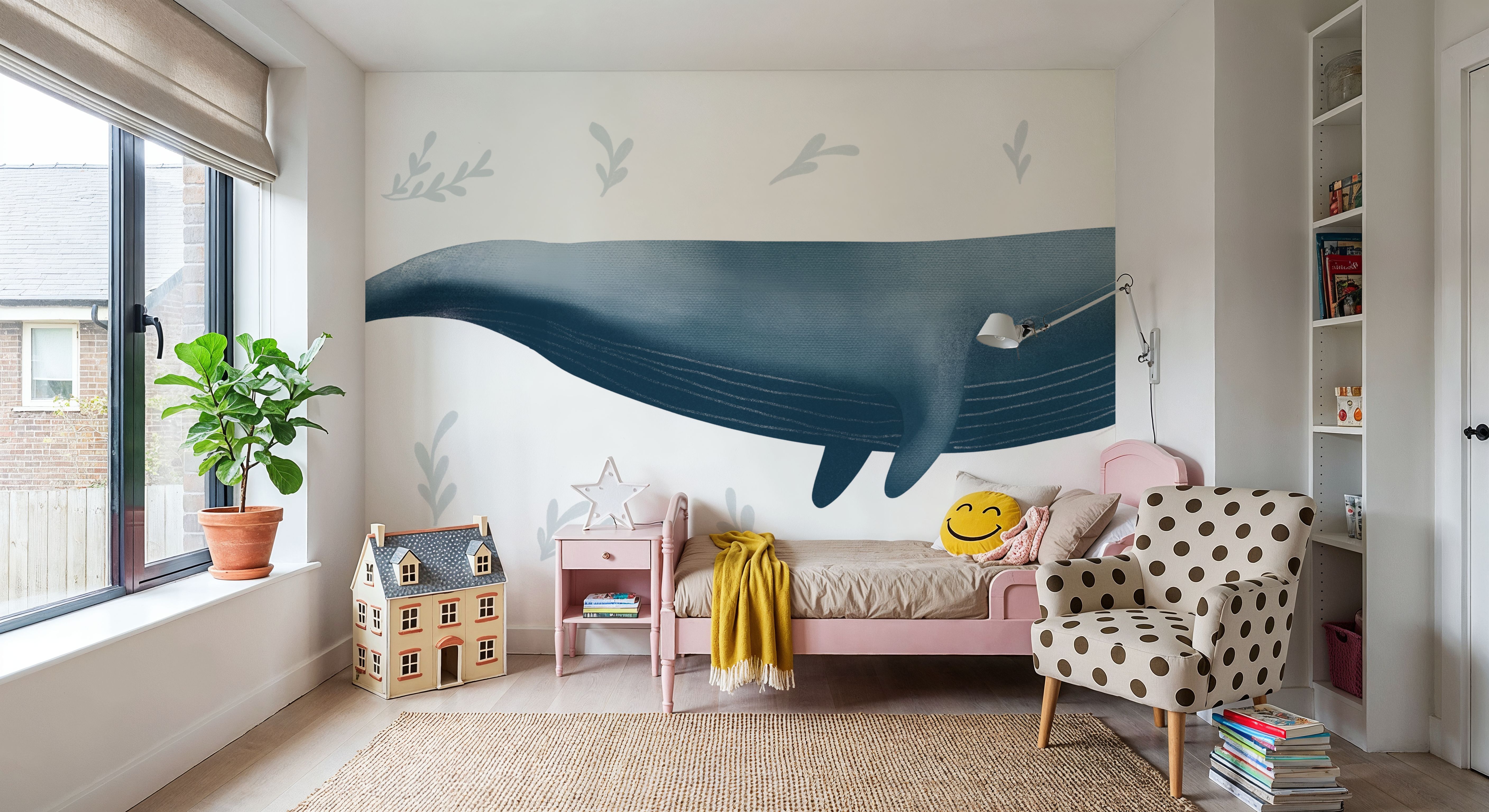 Ocean Life Whale on White, Wallpaper