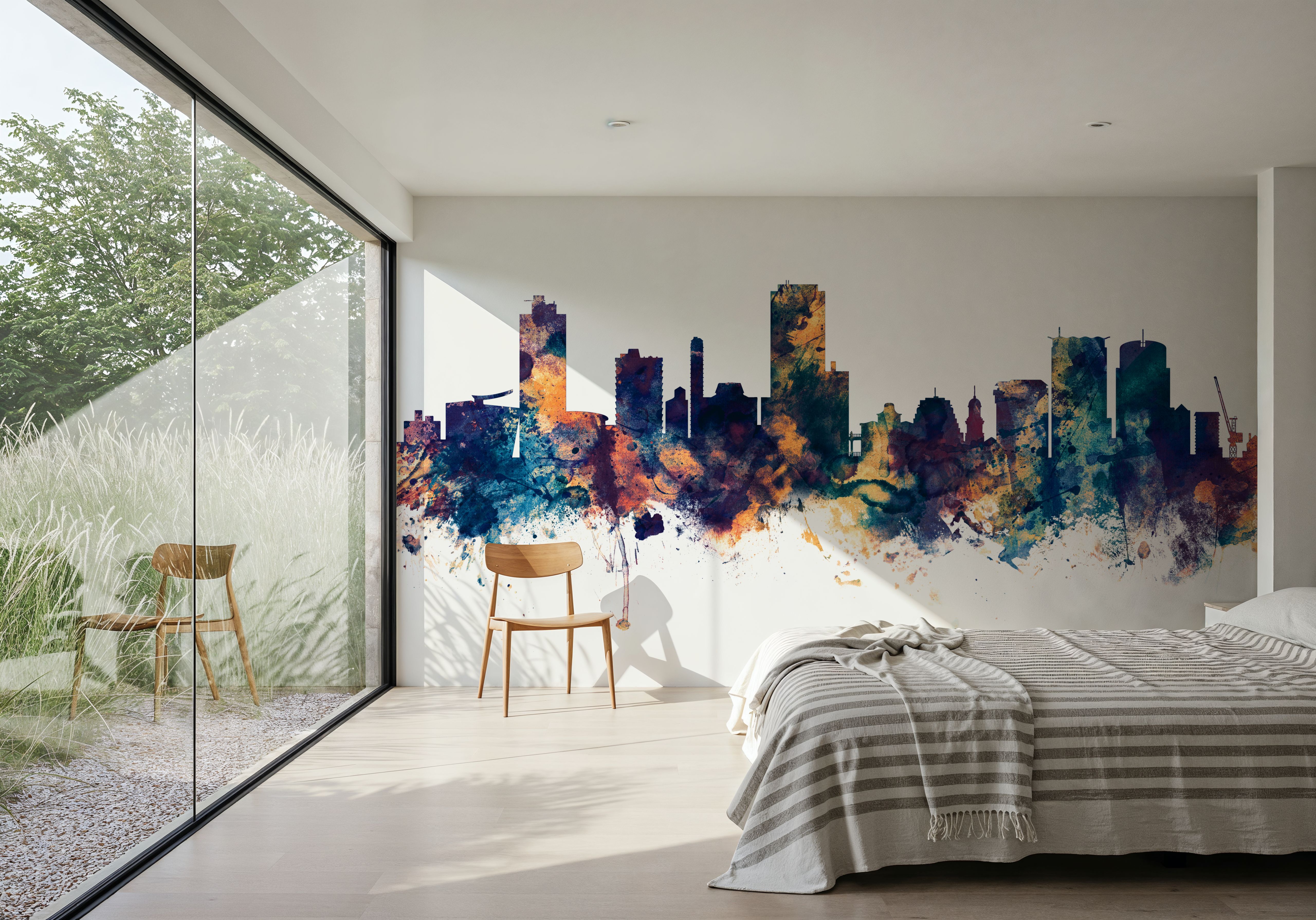 Wellington New Zealand Skyline Blue & Bronze, Wallpaper