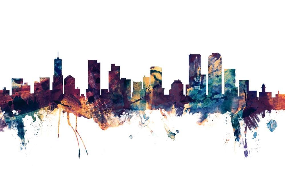 Denver Skyline Blue & Bronze