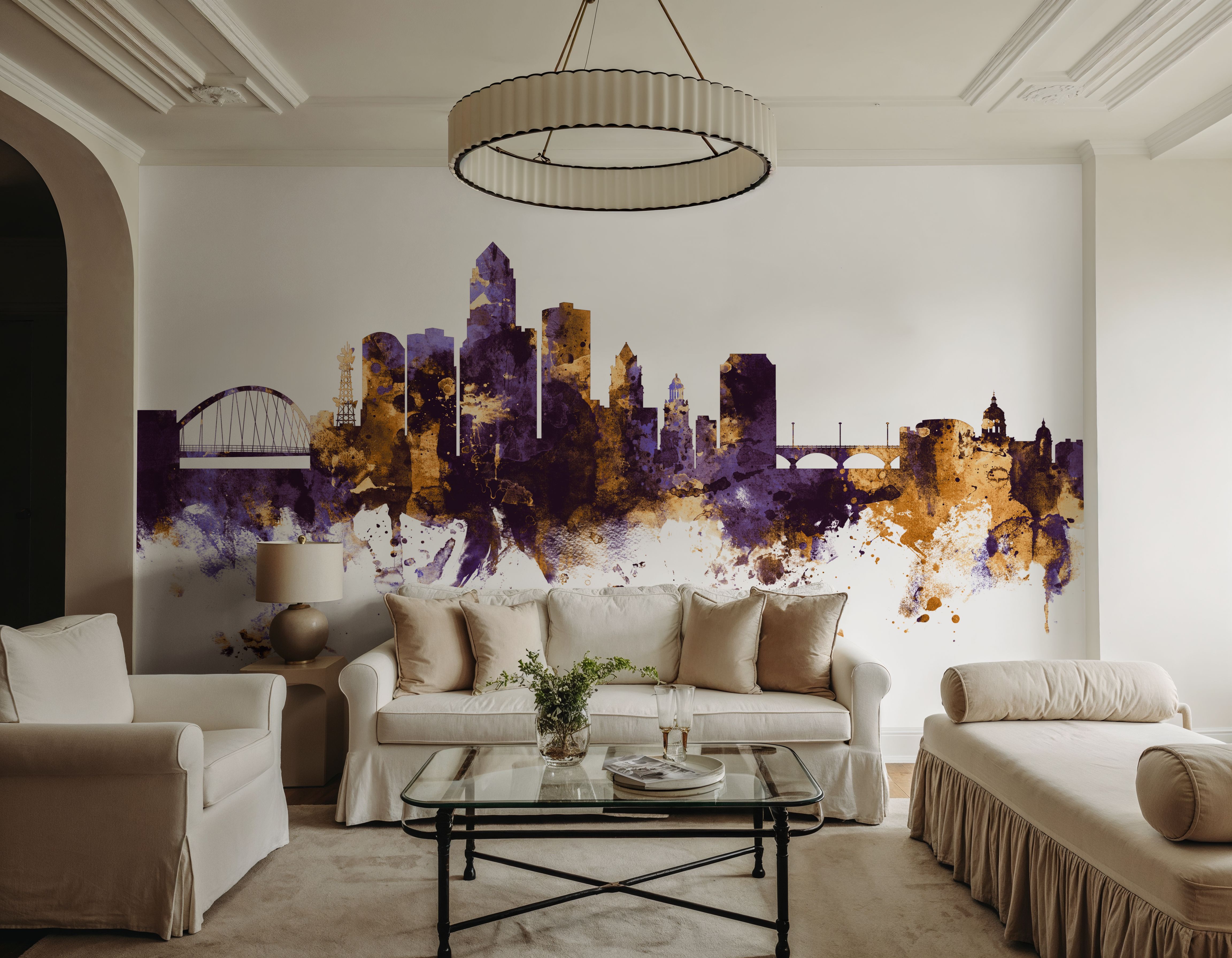 Des Moines Iowa Skyline Purple & Gold