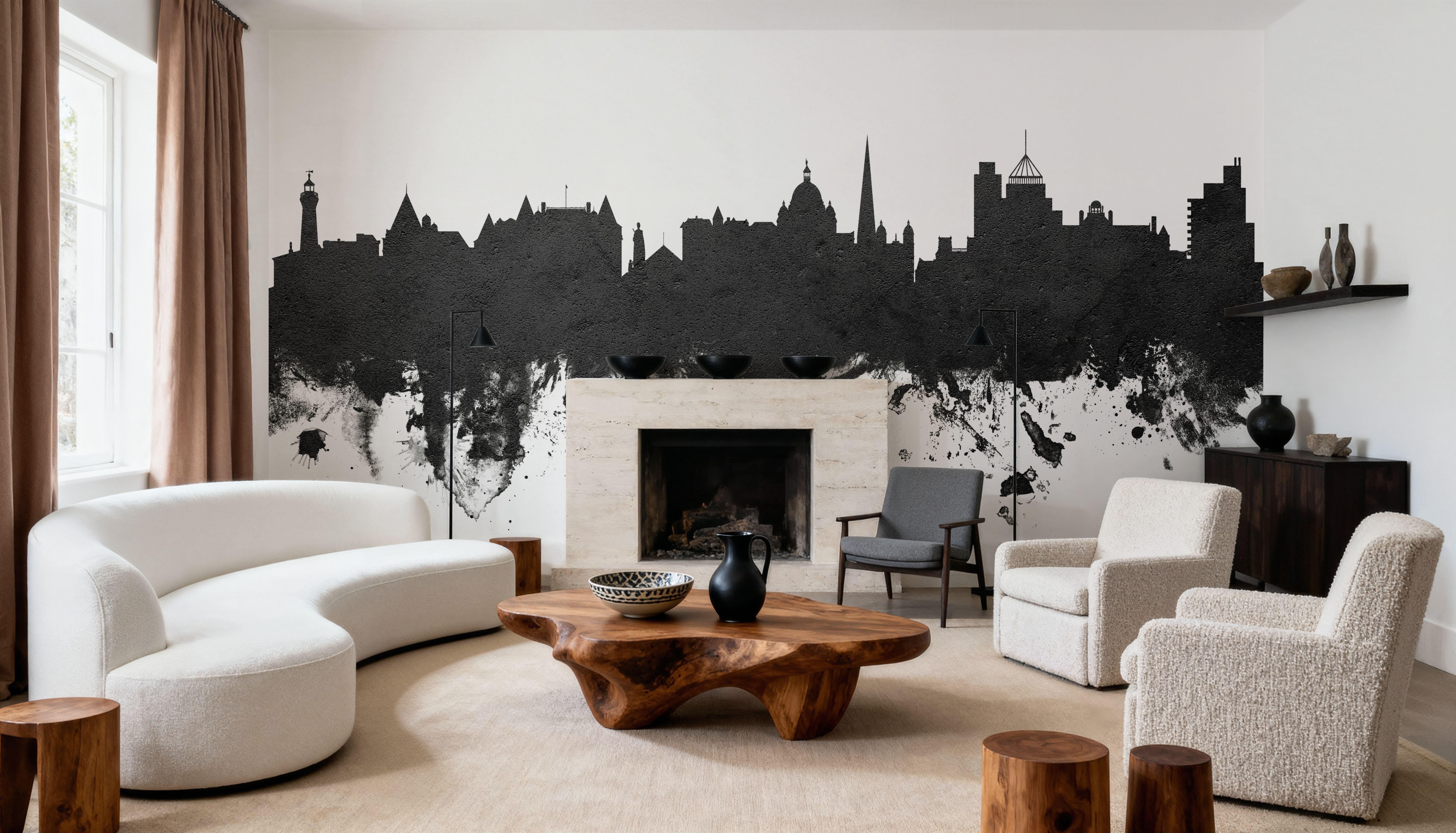 Wall Mural - Victoria Canada Skyline Black & White - Dining Room - Wallism US - Premium, Textured or Peel & Stick