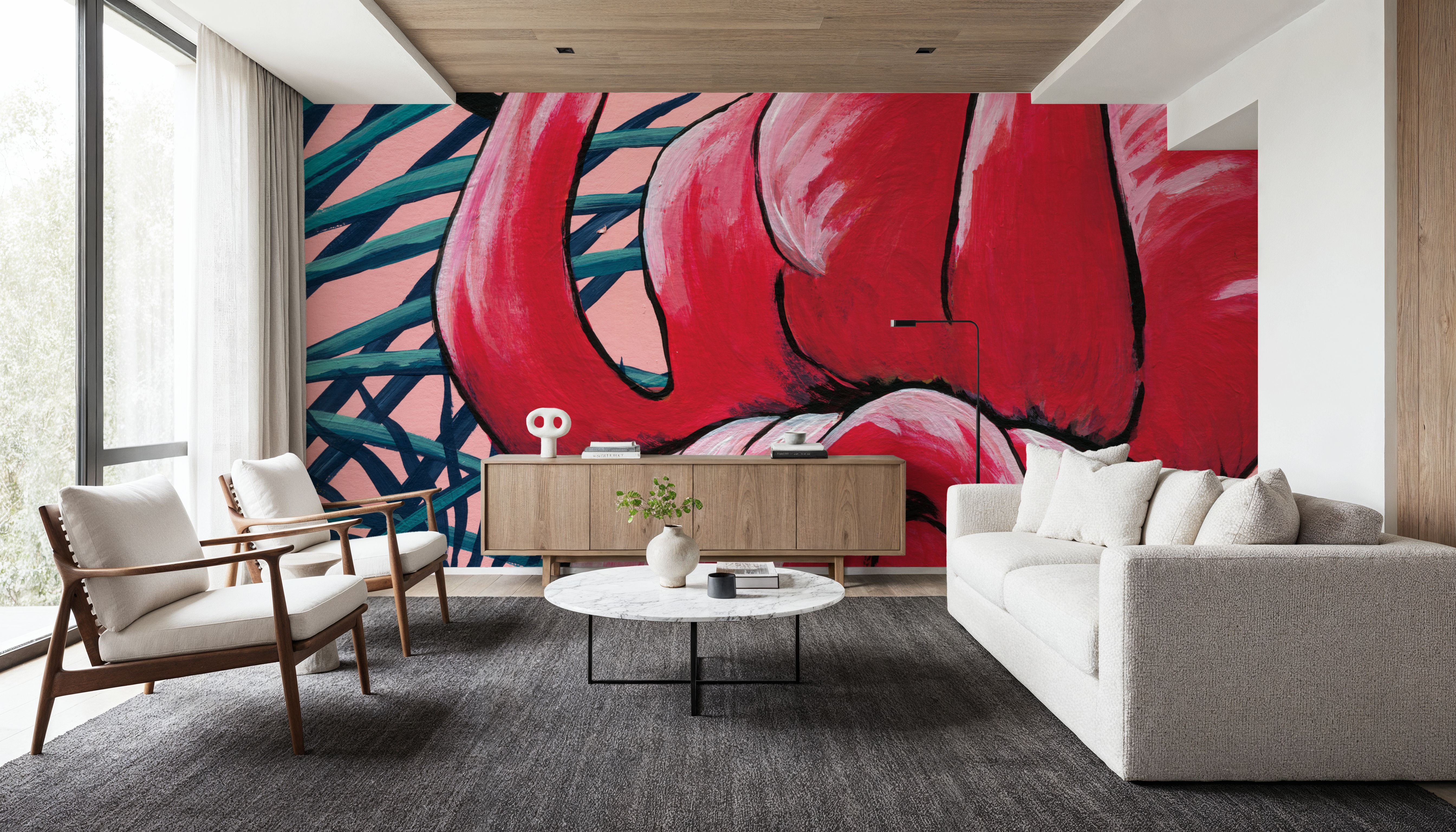 Tropical Paradise Flamingos, Carte da parati