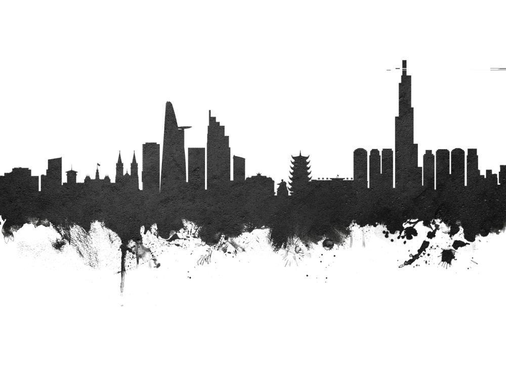 Ho Chi Minh City Vietnam Skyline Black & White