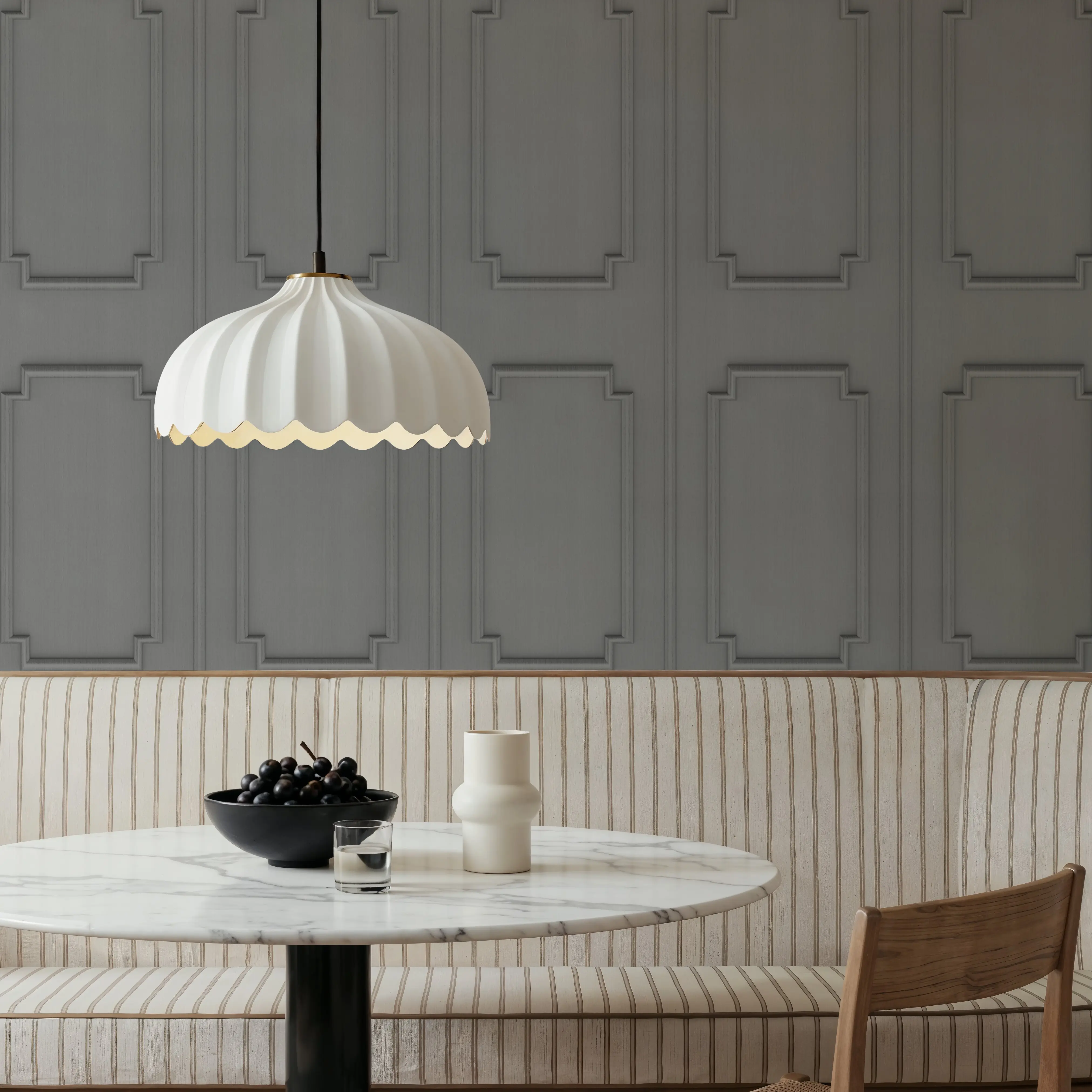 Wall Mural - Faux Wall Panel Moulding, Soft Grey - Wall Panelings mural wallpaper - Gray - Hallway staircases - Wallism UK