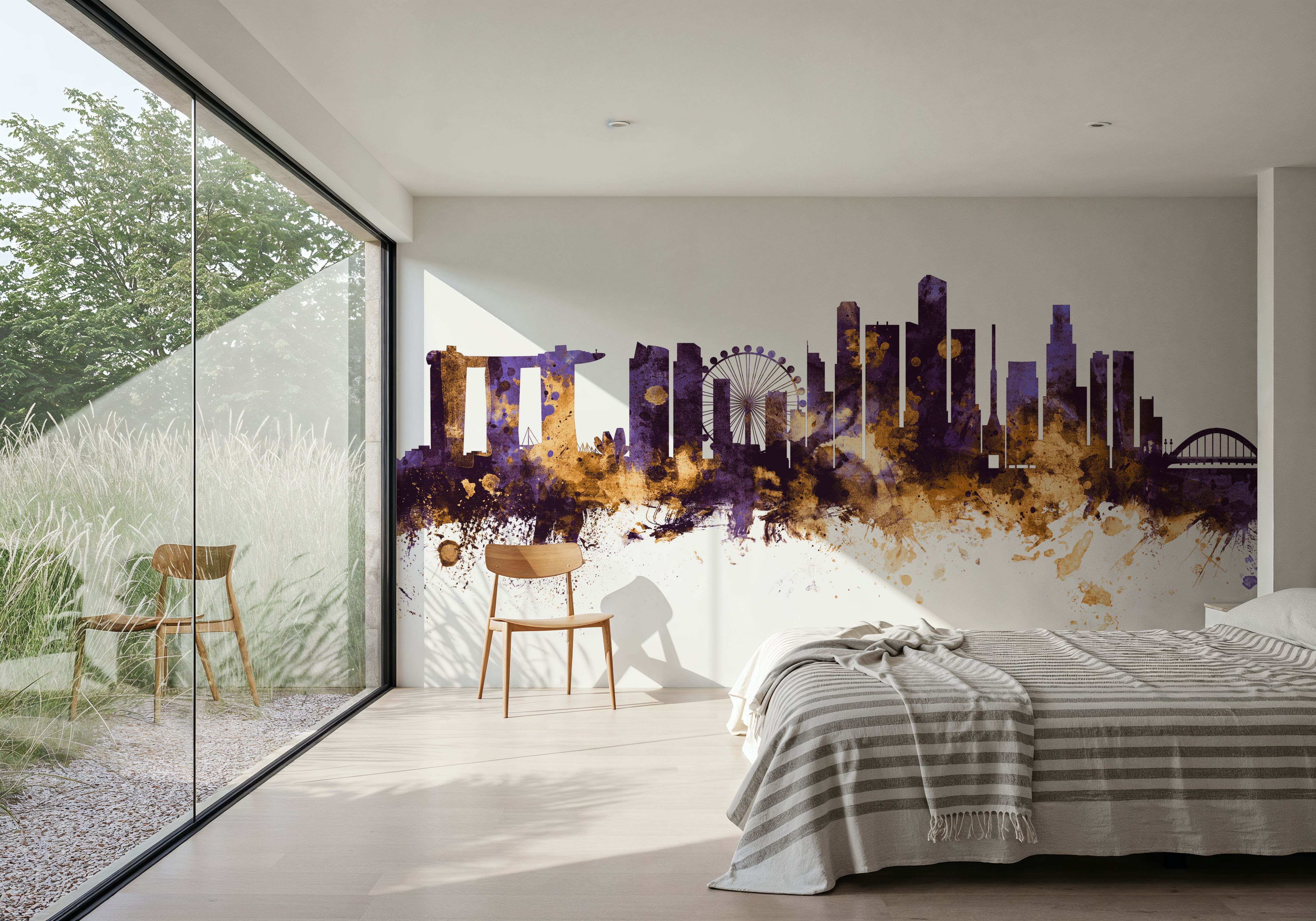 Singapore Skyline Purple & Gold