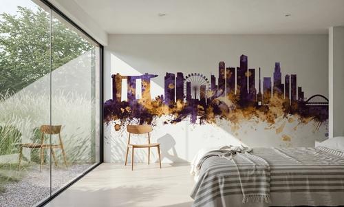 Singapore Skyline Purple & Gold