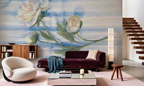 Peony on Blue Stripe