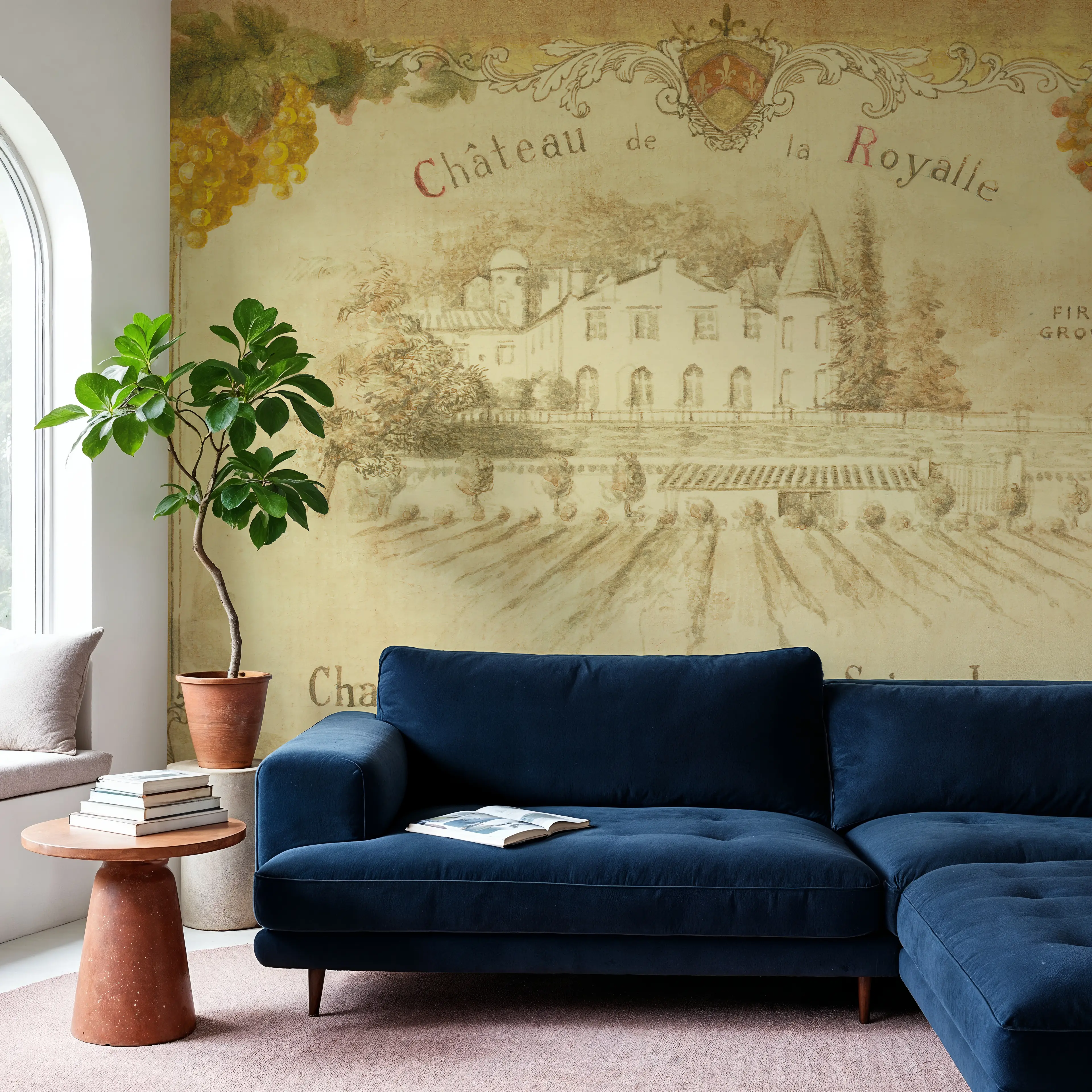 Fotobehang - Chateau de la Royalle - Folk Eten en Drinken Mural - Bruin - Woonkamer - Wallism Nederland - Zelfklevend of Vliesbehang