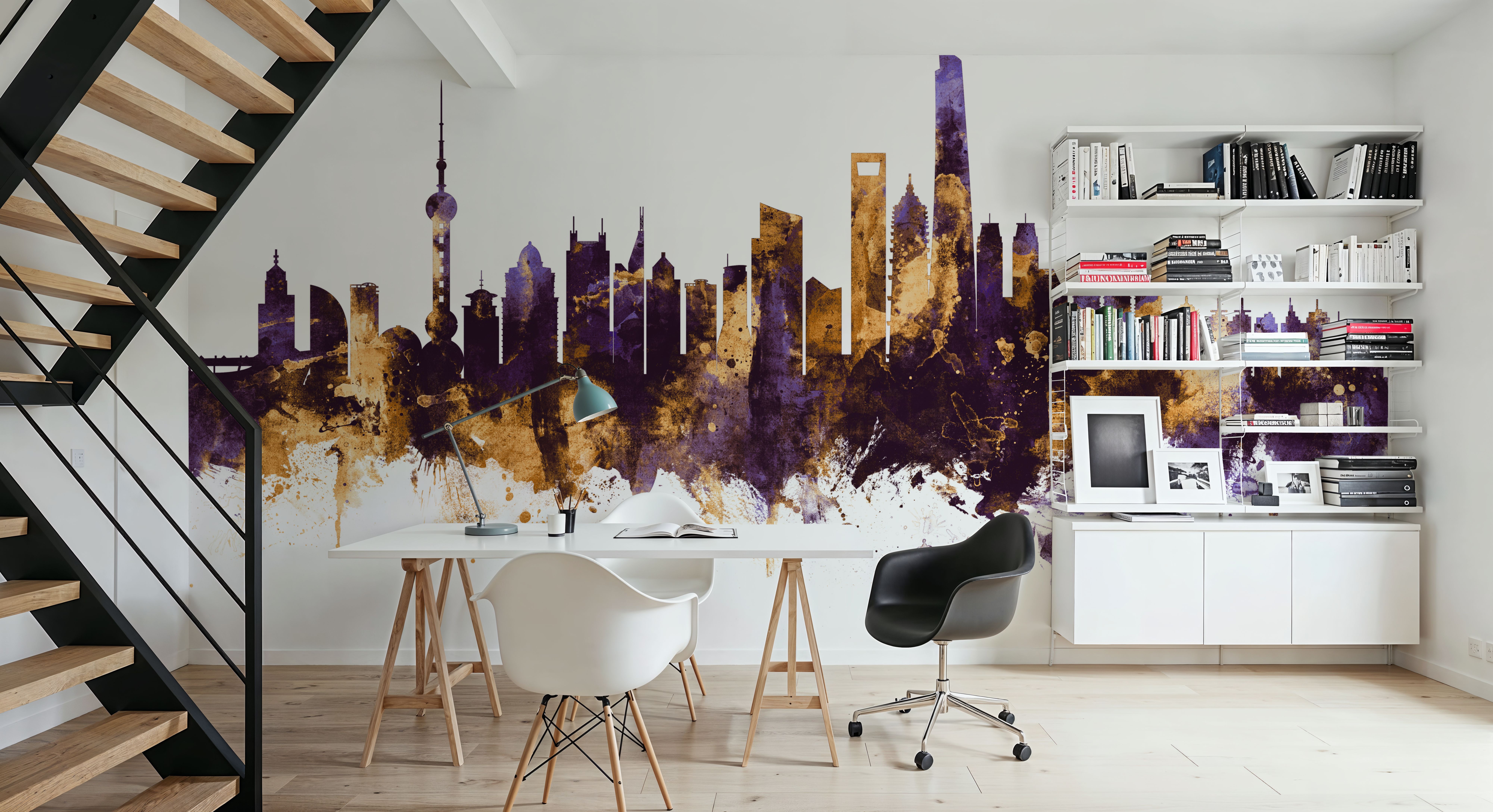 Shanghai China Skyline Purple & Gold