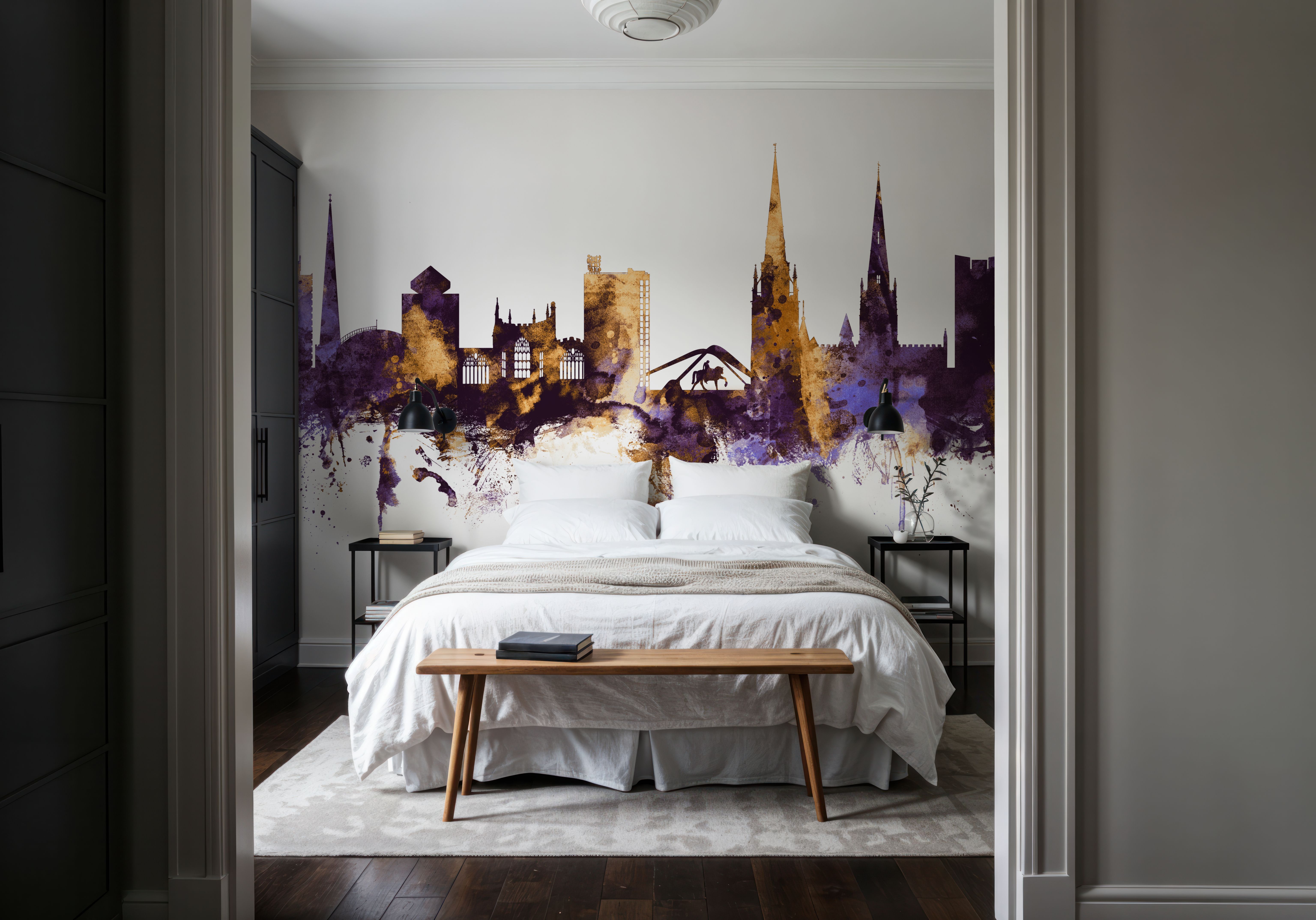 Coventry England Skyline Purple & Gold