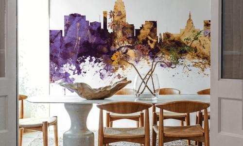 Lansing Michigan Skyline Purple & Gold