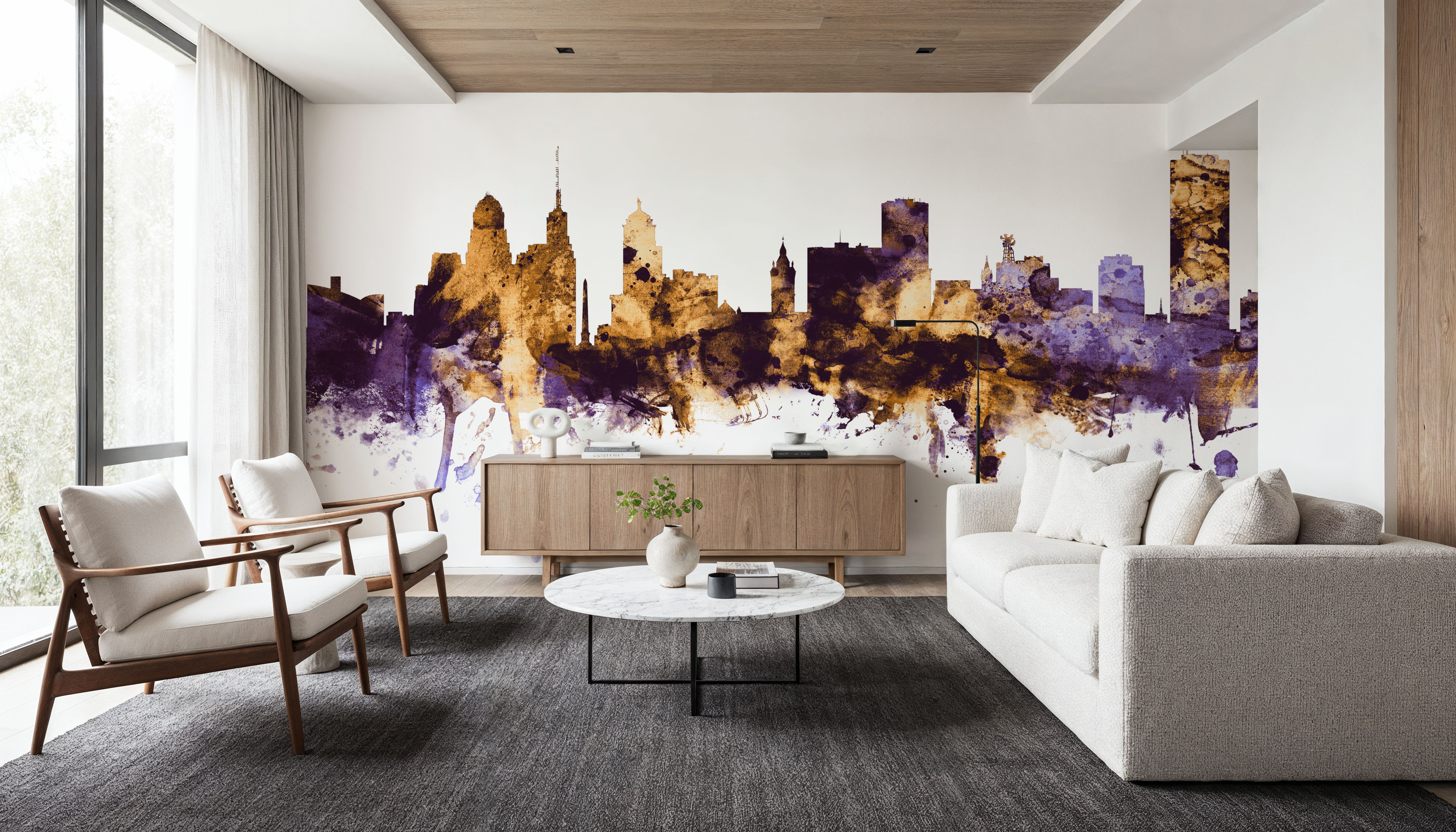 Buffalo New York Skyline Purple & Gold, Wallpaper