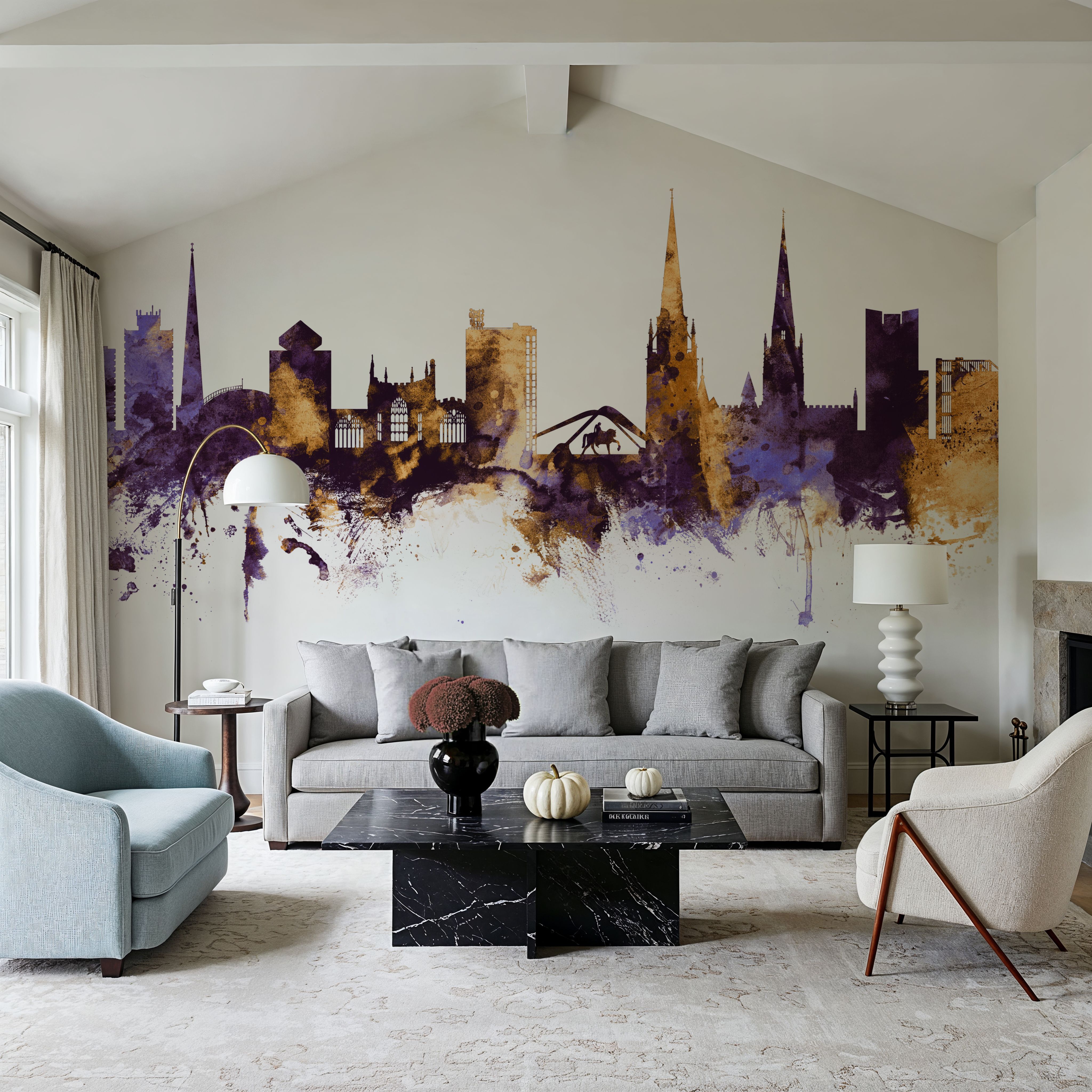Coventry England Skyline Purple & Gold