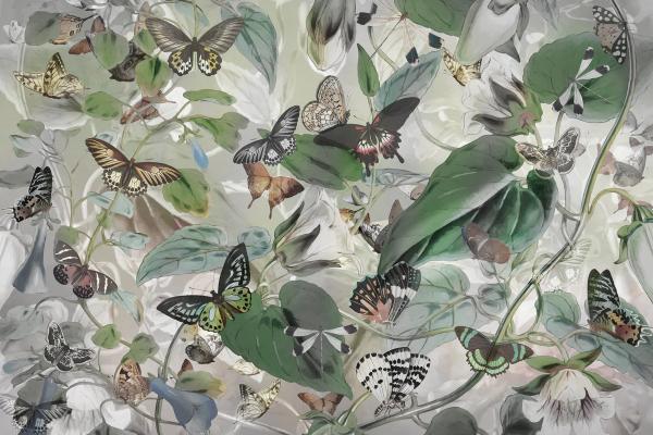 Butterfly Paradise Dark Green wallpaper mural 100% PVC-free and non-toxic