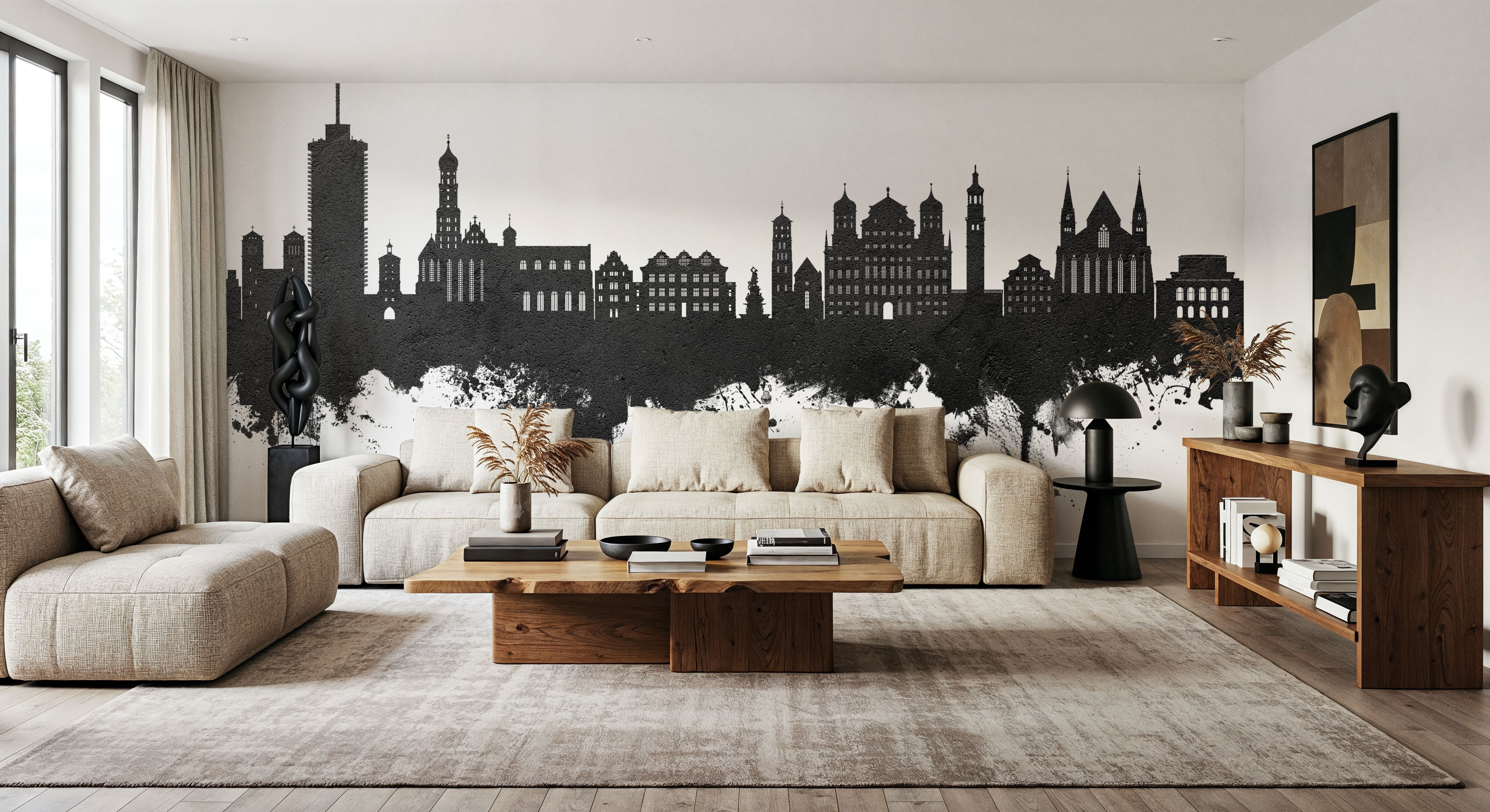 Augsburg Germany Skyline Black & White