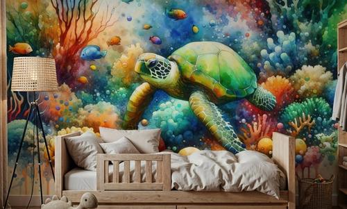 Undersea Encounter Turtle Meets Fish