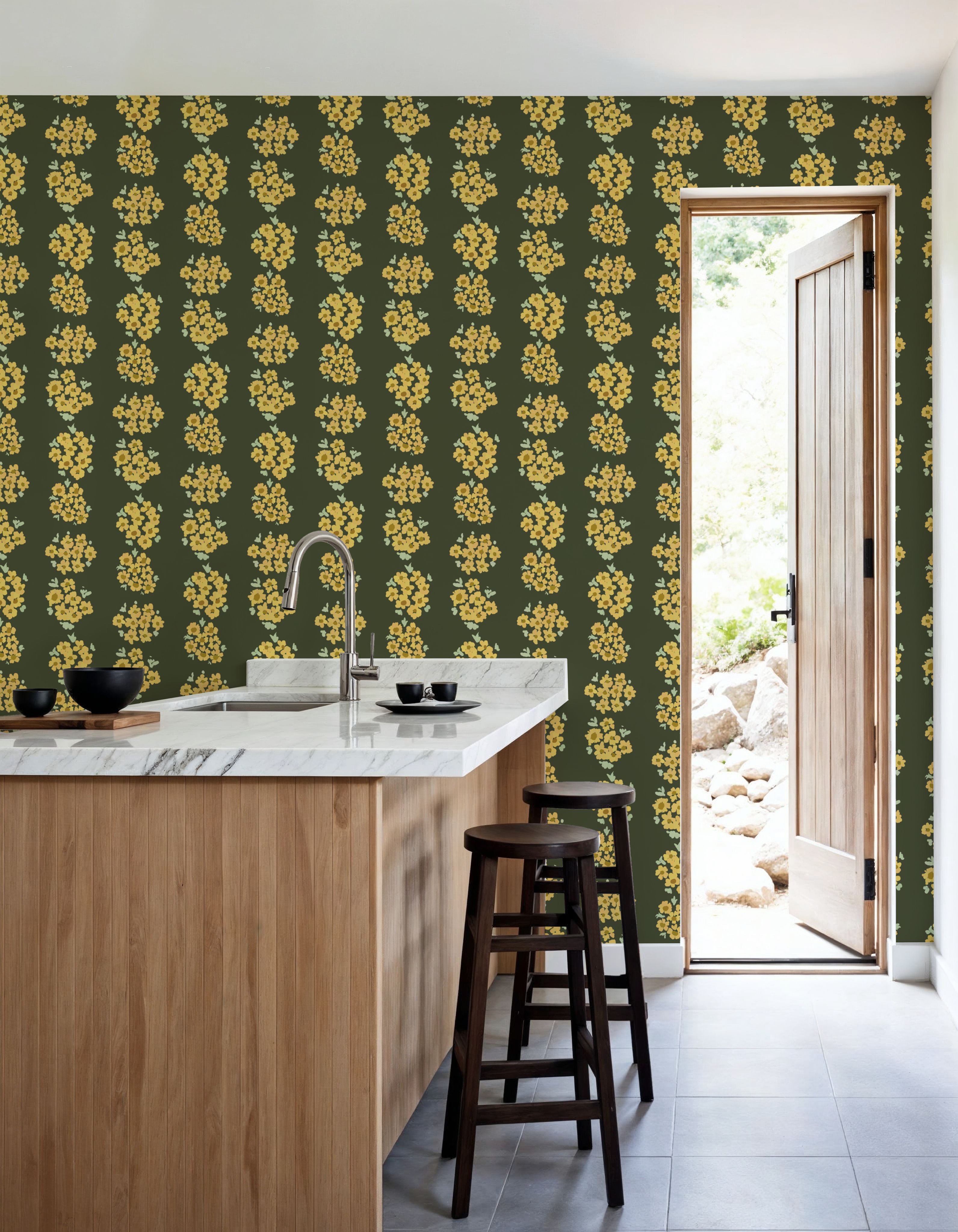 Ditsy Floral Clusters, Avocado Green