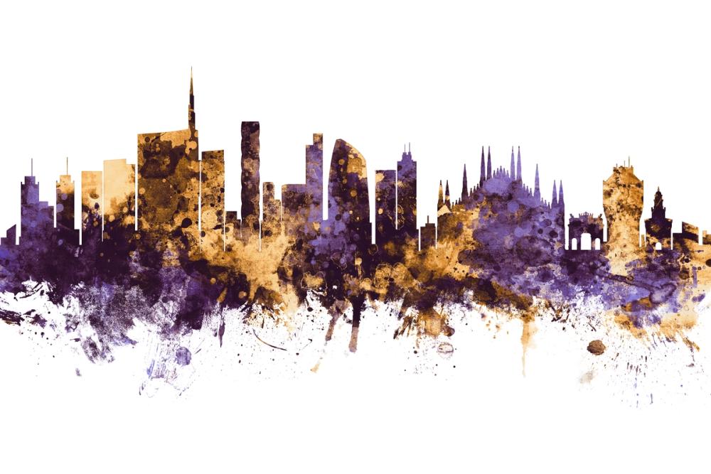Milan Italy Skyline Purple & Gold