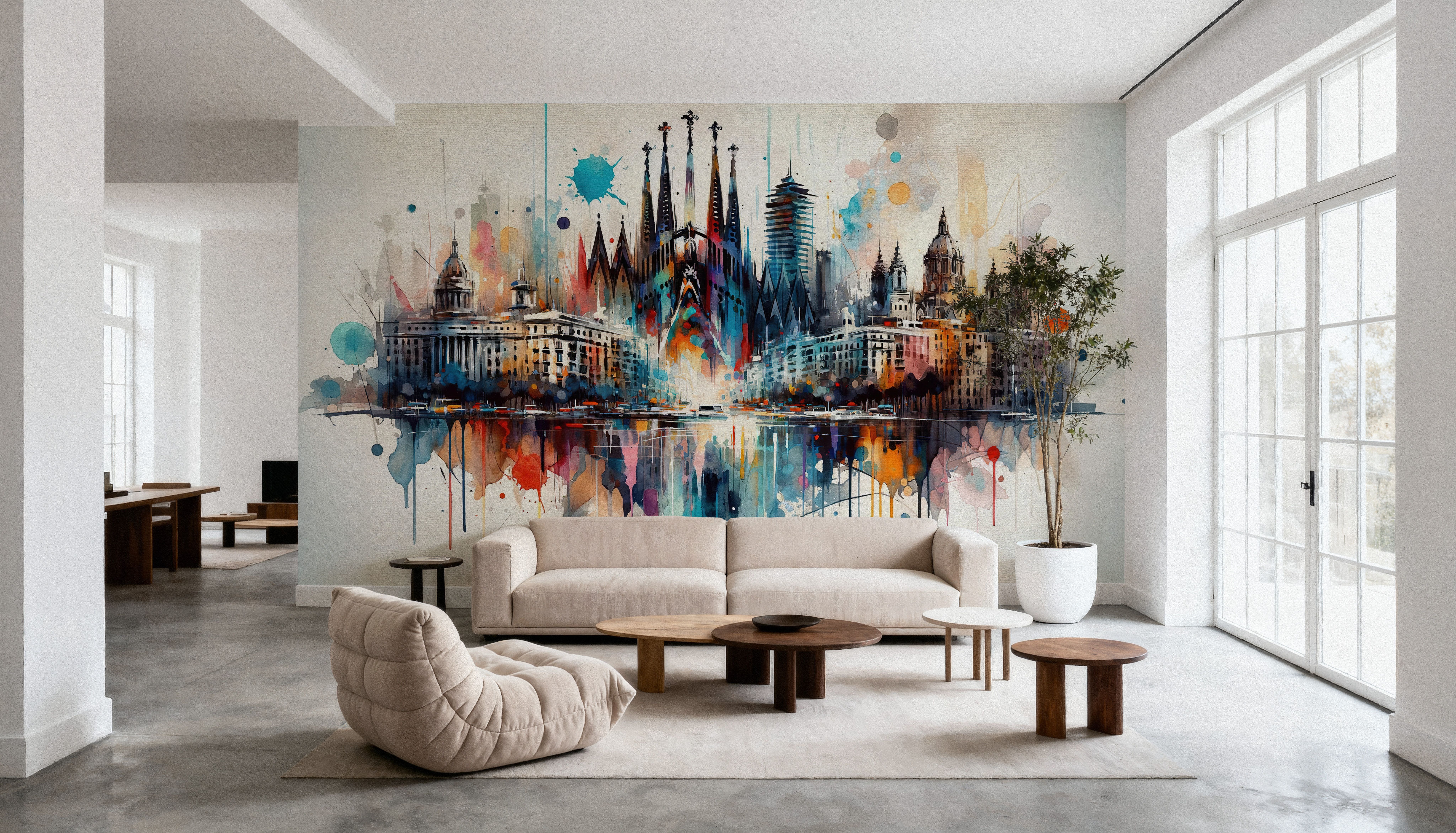 Watercolor Skyline Barcelona I