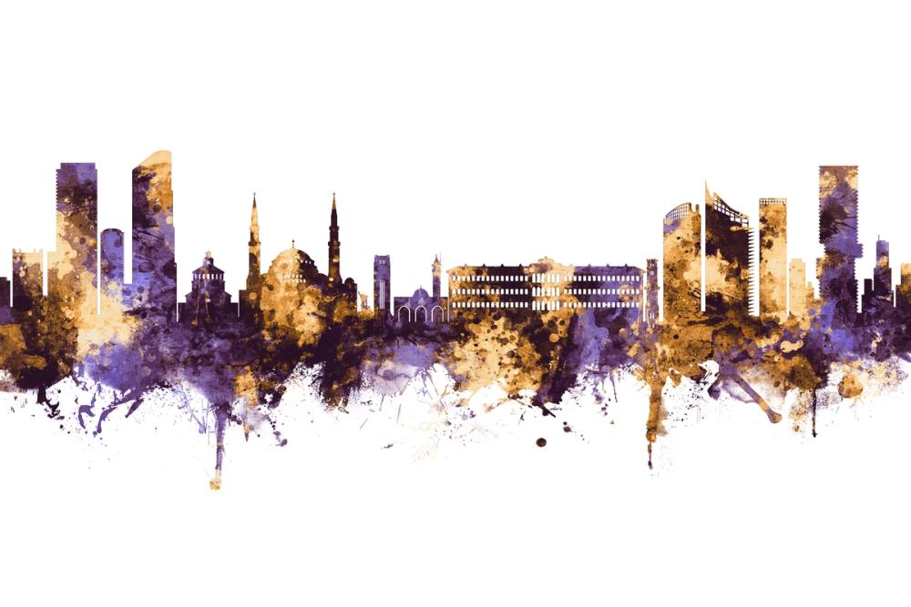 Beirut Lebanon Skyline Purple & Gold