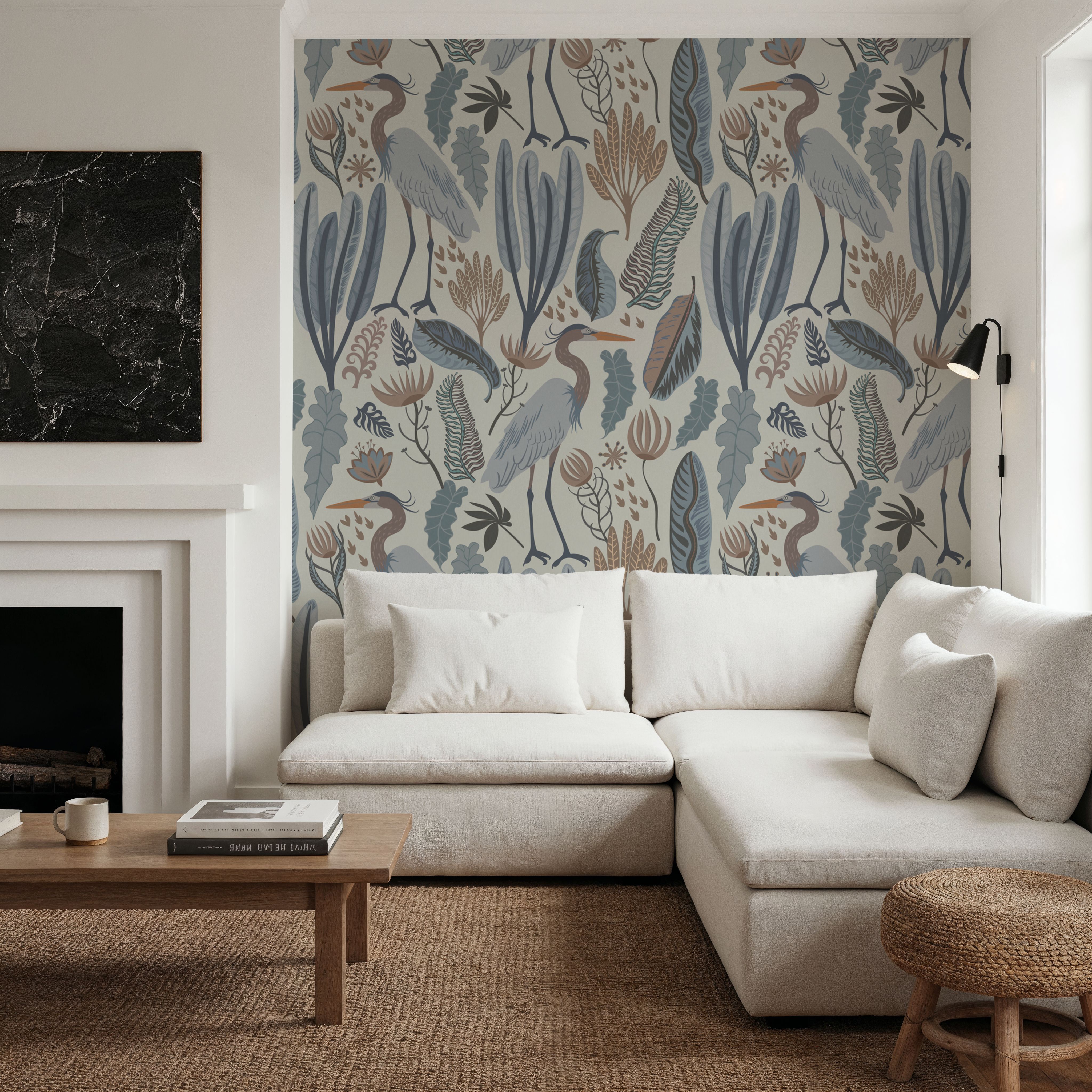 Heron & Plants Blue Cream