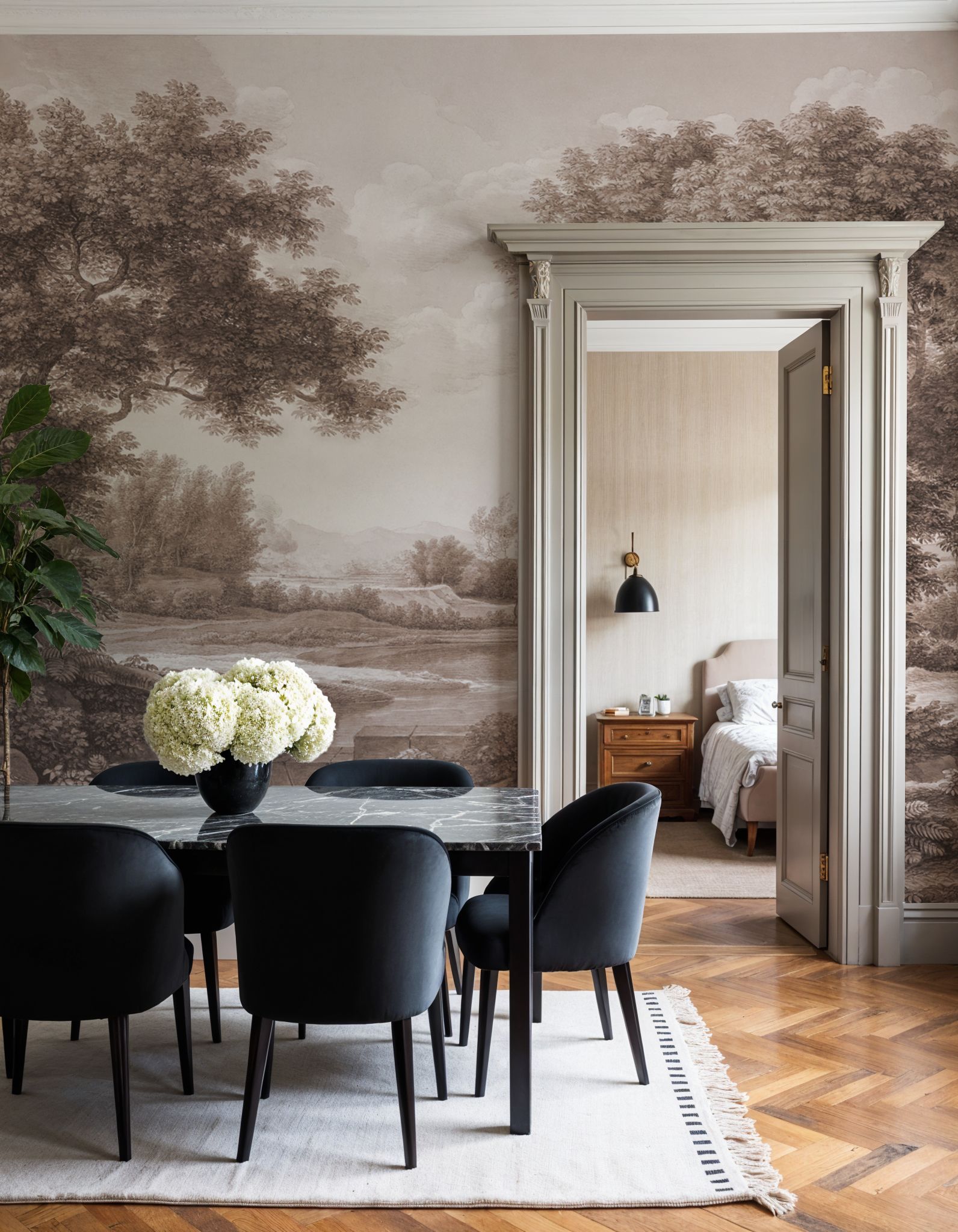 Riverbank Oak Landscape, Sepia